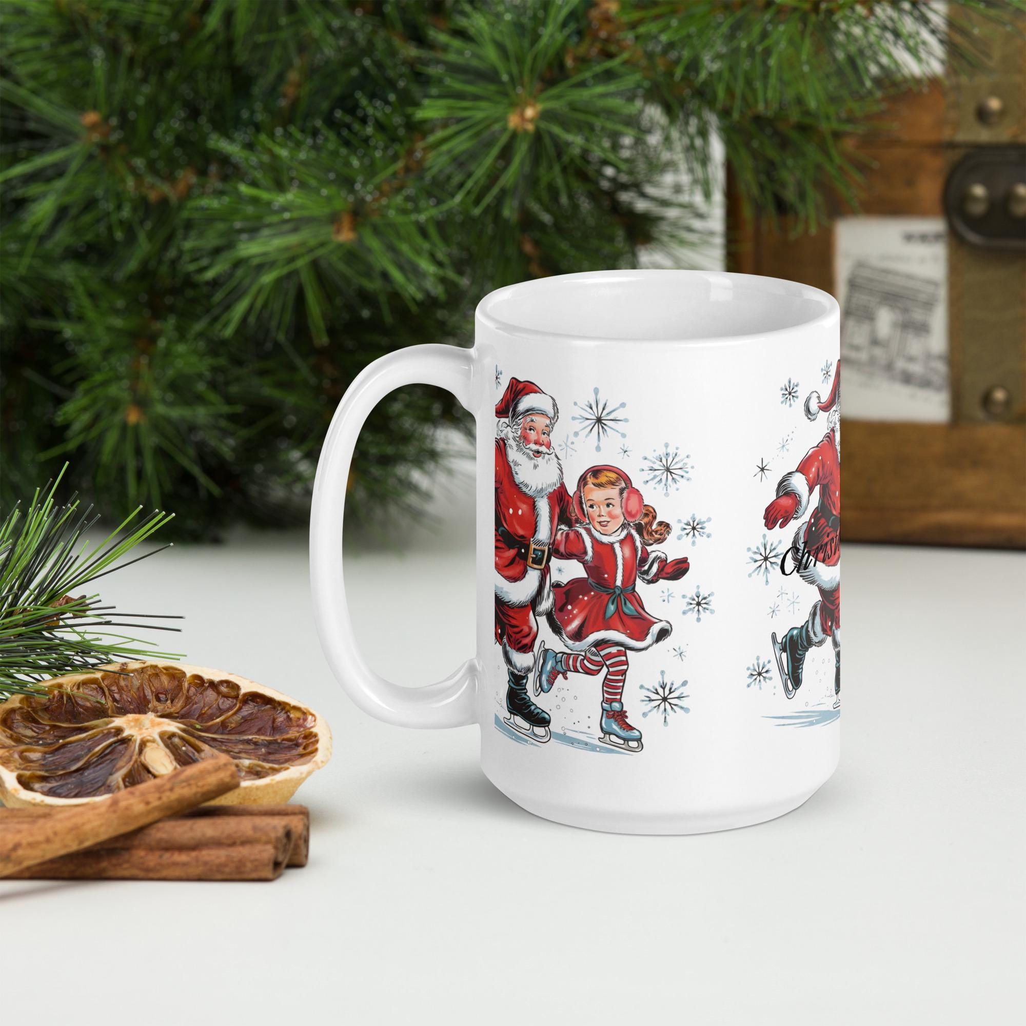 White glossy mug, Vintage Santa Claus Mug, Cute Santa Mug, Retro Christmas Mug, Christmas Mug Press, Perfect Gift Idea