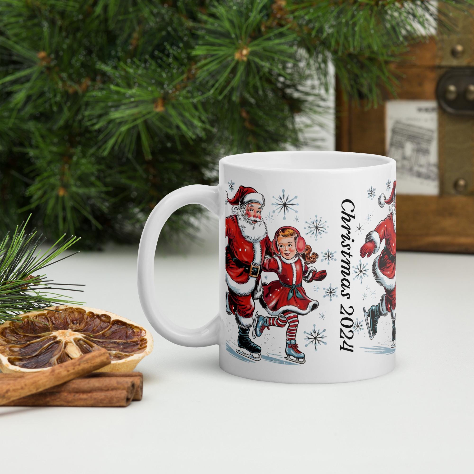 White glossy mug, Vintage Santa Claus Mug, Cute Santa Mug, Retro Christmas Mug, Christmas Mug Press, Perfect Gift Idea