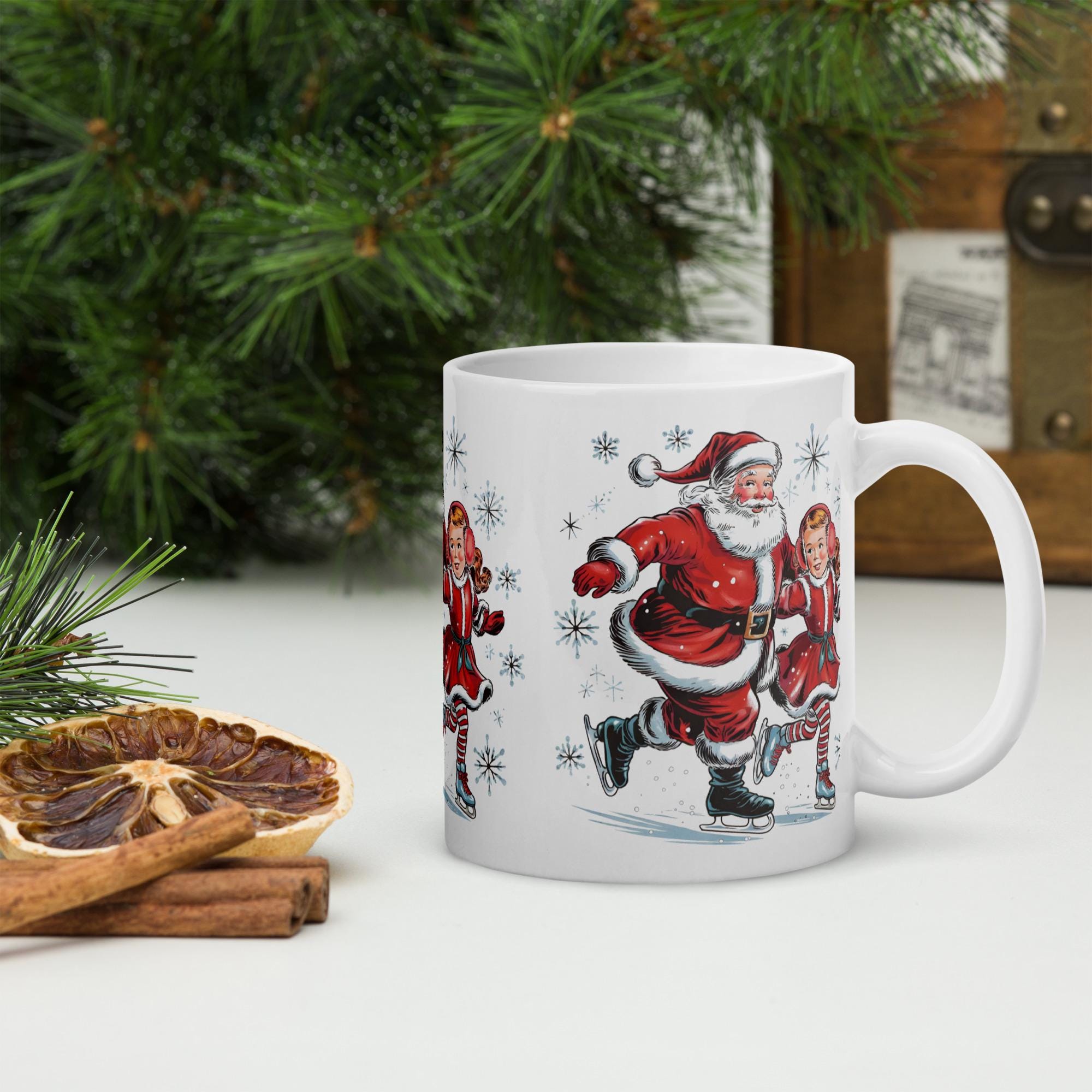 White glossy mug, Vintage Santa Claus Mug, Cute Santa Mug, Retro Christmas Mug, Christmas Mug Press, Perfect Gift Idea