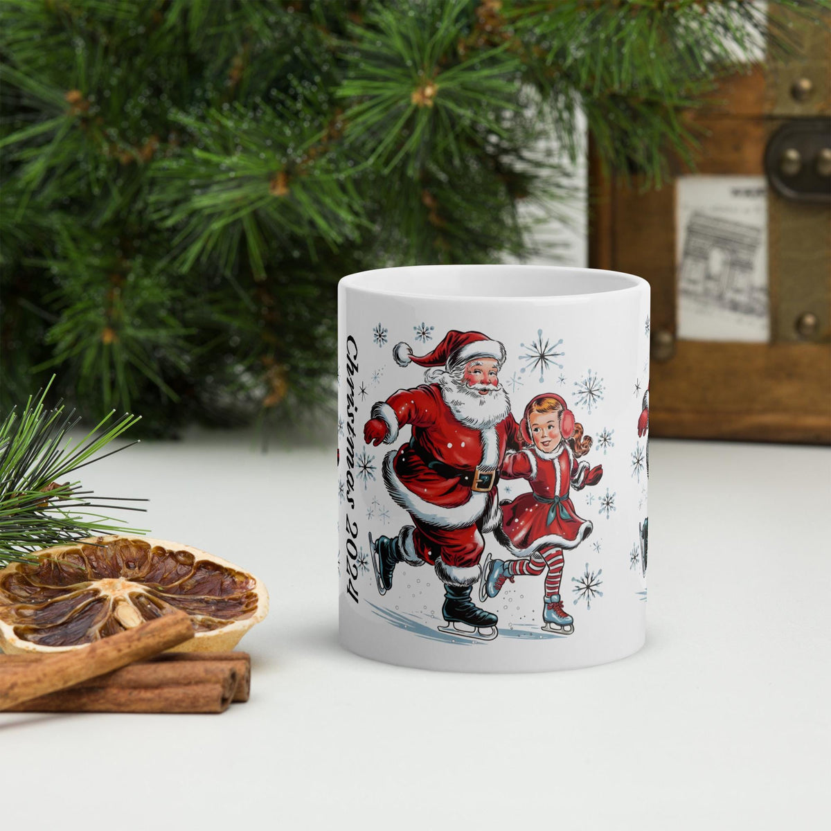 White glossy mug, Vintage Santa Claus Mug, Cute Santa Mug, Retro Christmas Mug, Christmas Mug Press, Perfect Gift Idea