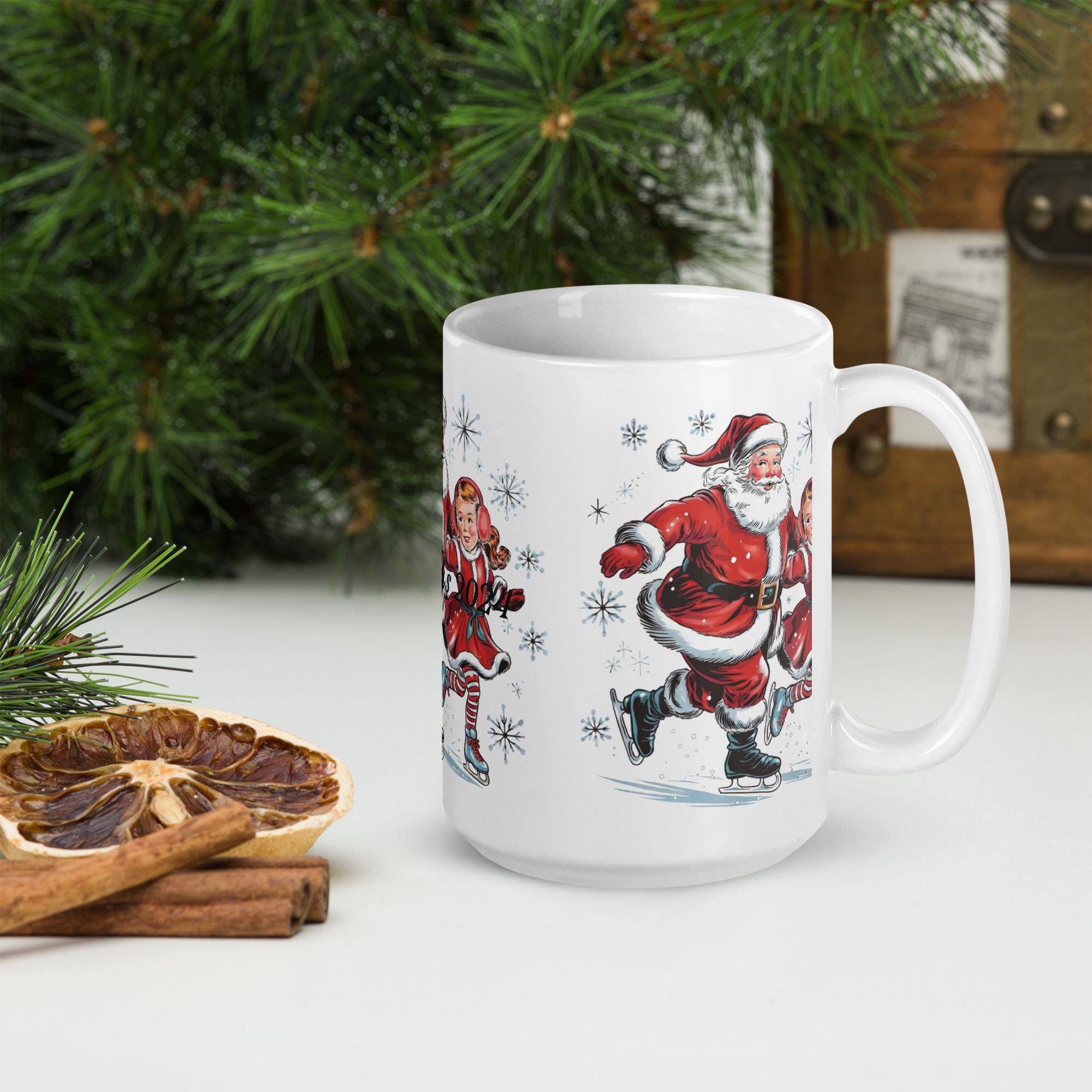 White glossy mug, Vintage Santa Claus Mug, Cute Santa Mug, Retro Christmas Mug, Christmas Mug Press, Perfect Gift Idea