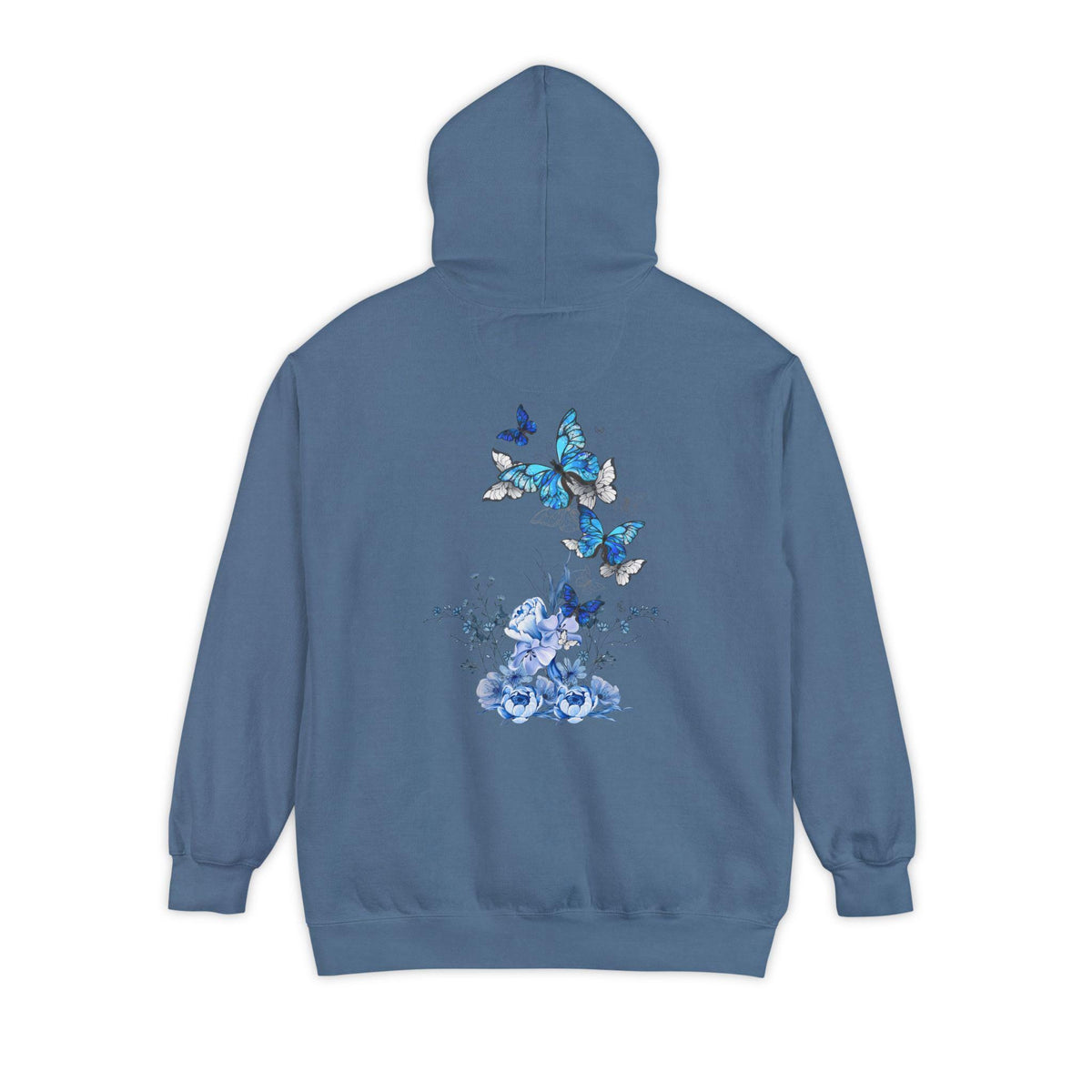 Navy Blue Butterfly Wildflower Hoodie - Aesthetic Flower Design - Cozy and Stylish - Perfect for Nature Lovers