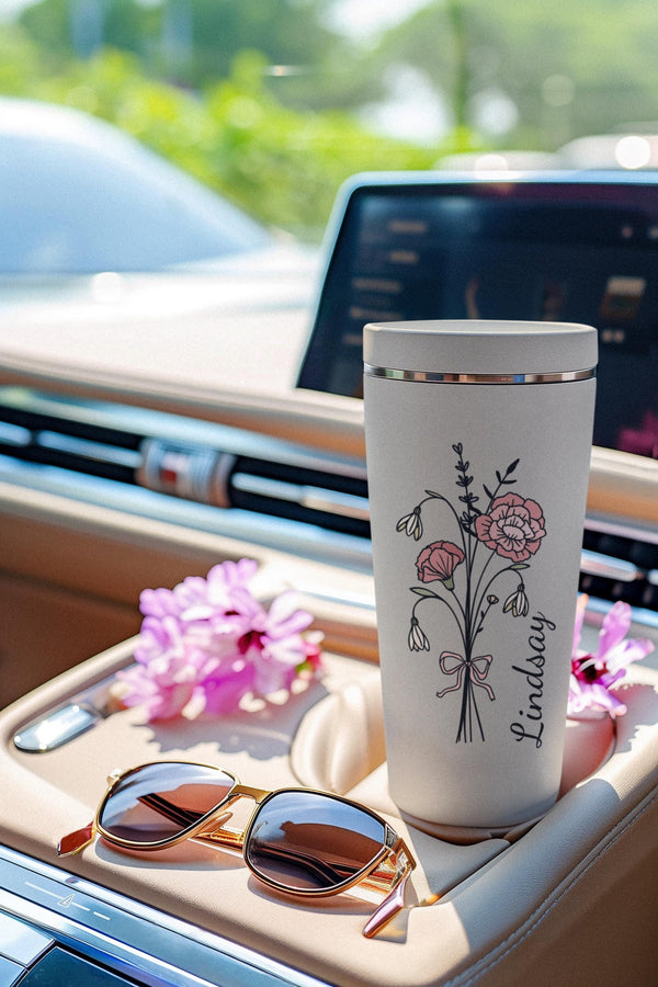Birth Month Flower Tumbler - Personalized 20oz Mug - Custom Name Insulated Cup - Great for Mother's Day - Maker Sip Tumbler,  20oz