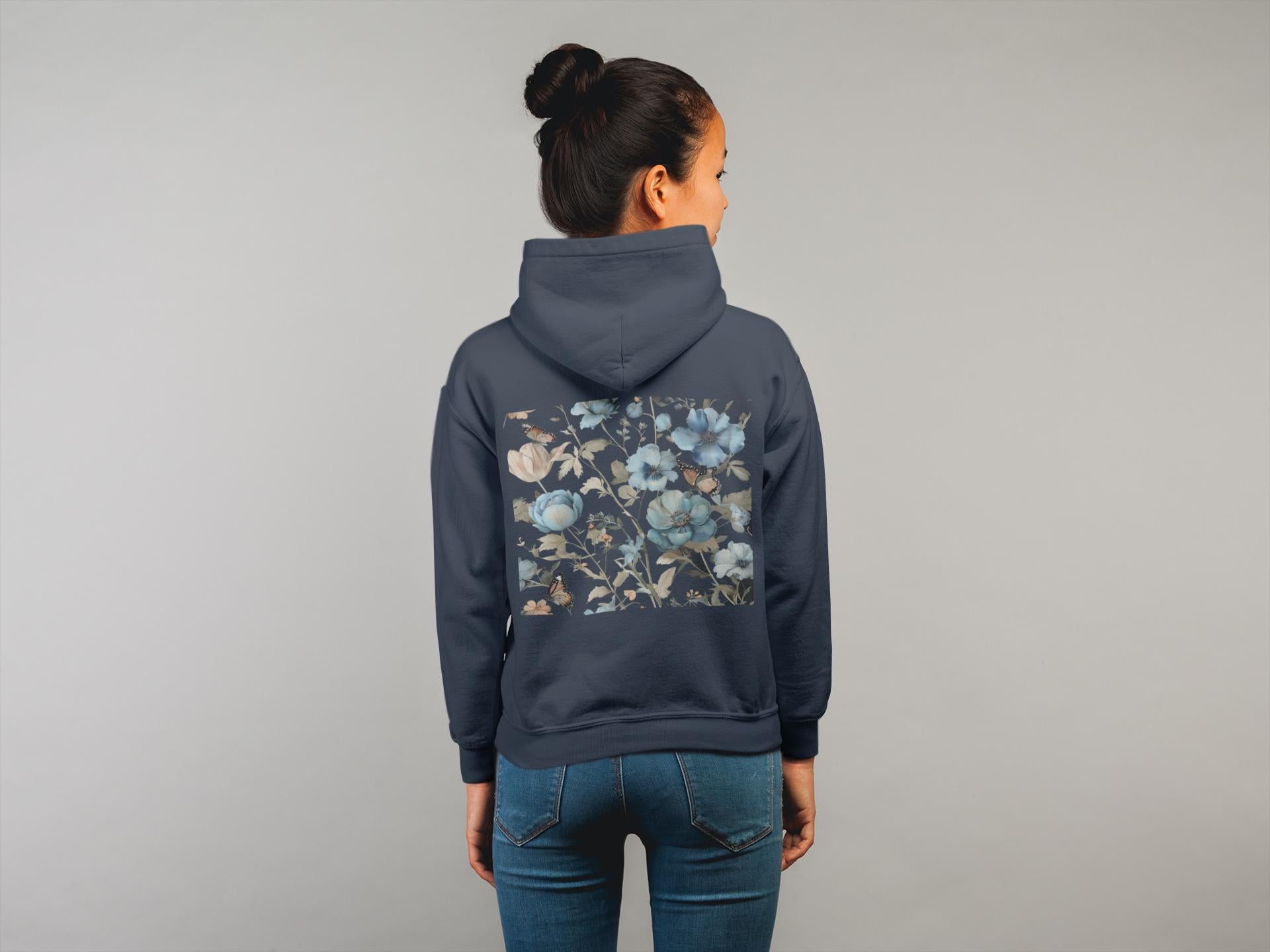 Blue Botanical Sweater - Wildflower Graphic Print - Nature Lover Fashion