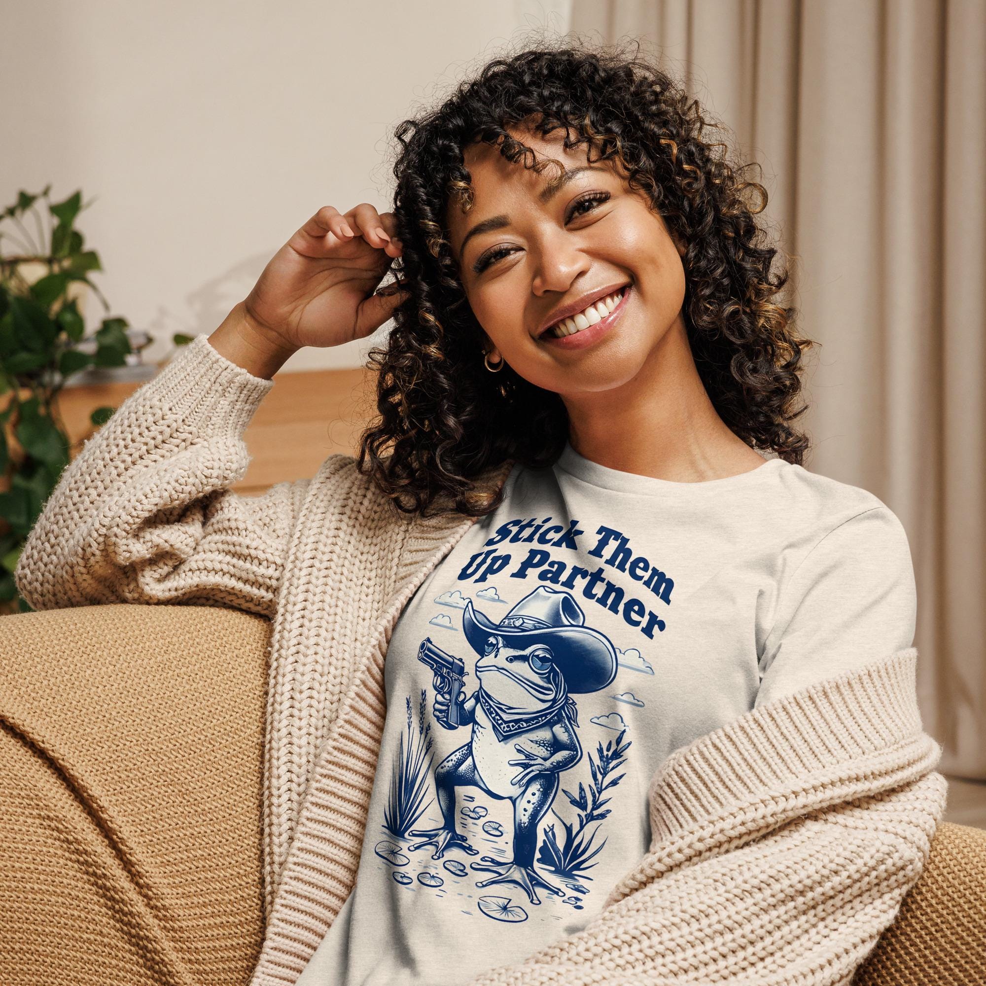Wild West Frog Graphic Shirt - Fun Stick Them Up Partner Tee