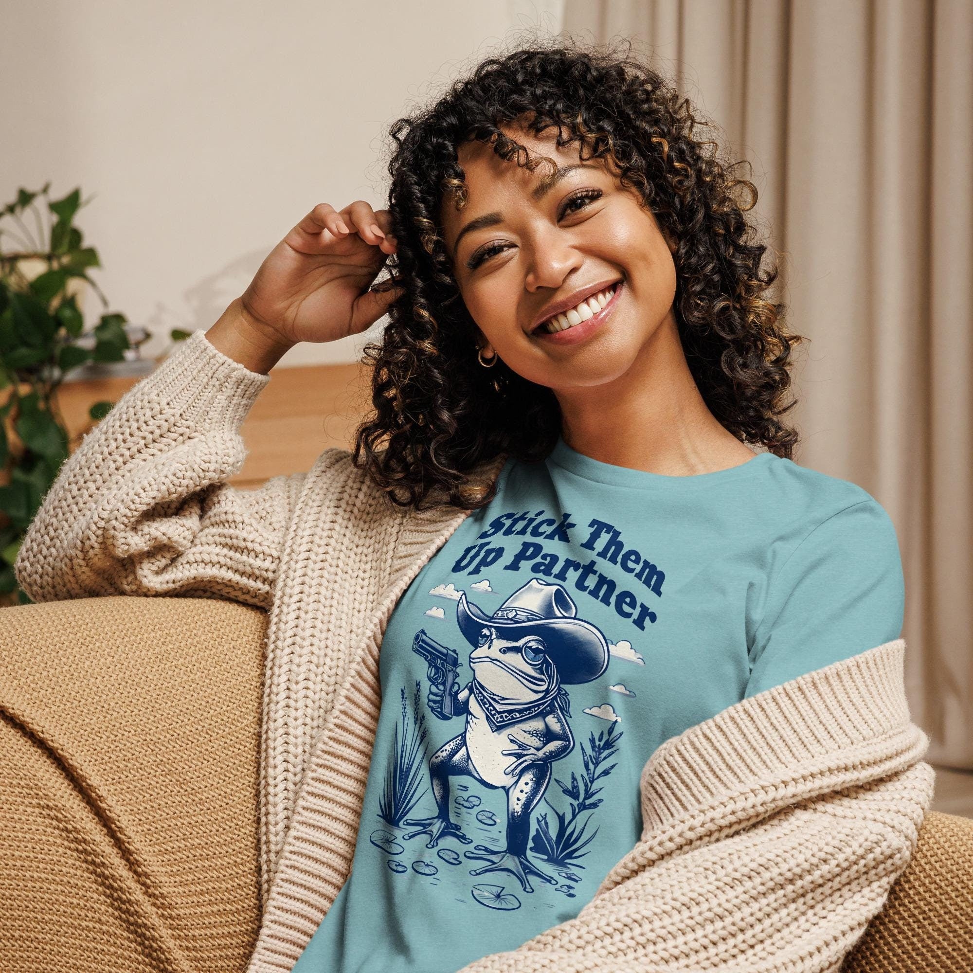 Wild West Frog Graphic Shirt - Fun Stick Them Up Partner Tee