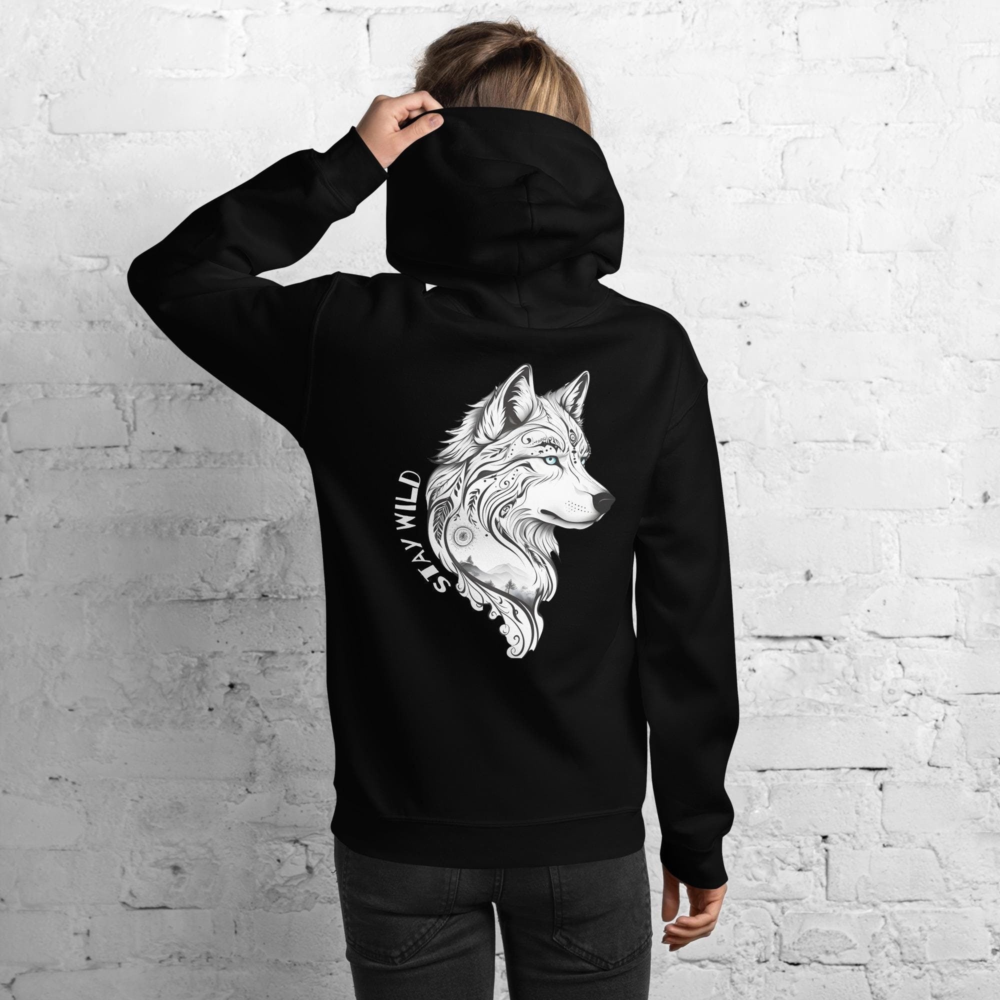 Stay Wild Wolf Hoodie - Animal Lover Gift - Graphic Sweatshirt