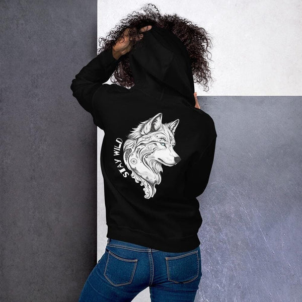 Stay Wild Wolf Hoodie - Animal Lover Gift - Graphic Sweatshirt