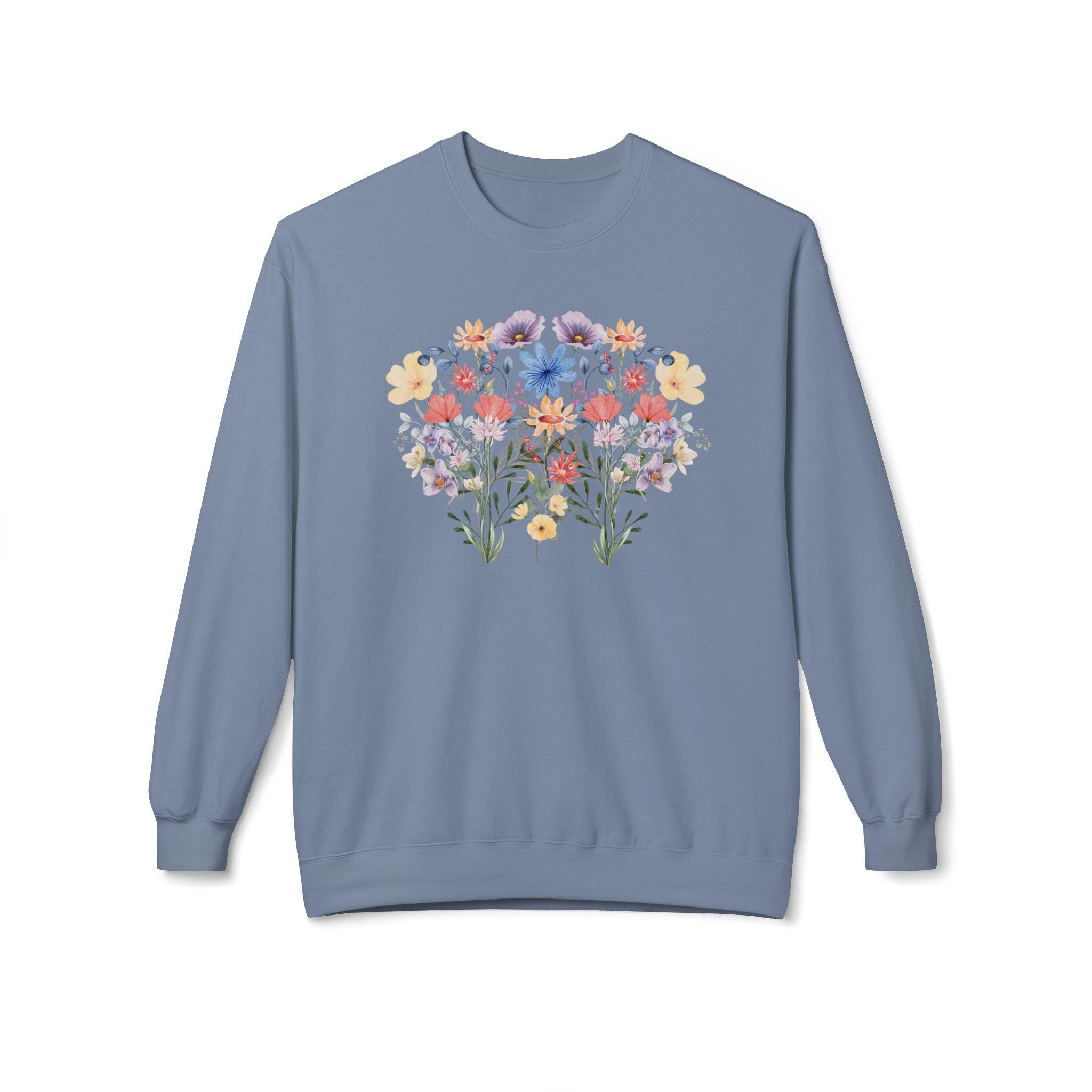 Floral Sweatshirt for Women - Cute Cottagecore Wildflower Crewneck - Unique Gift for Her - Fall Winter Clothing