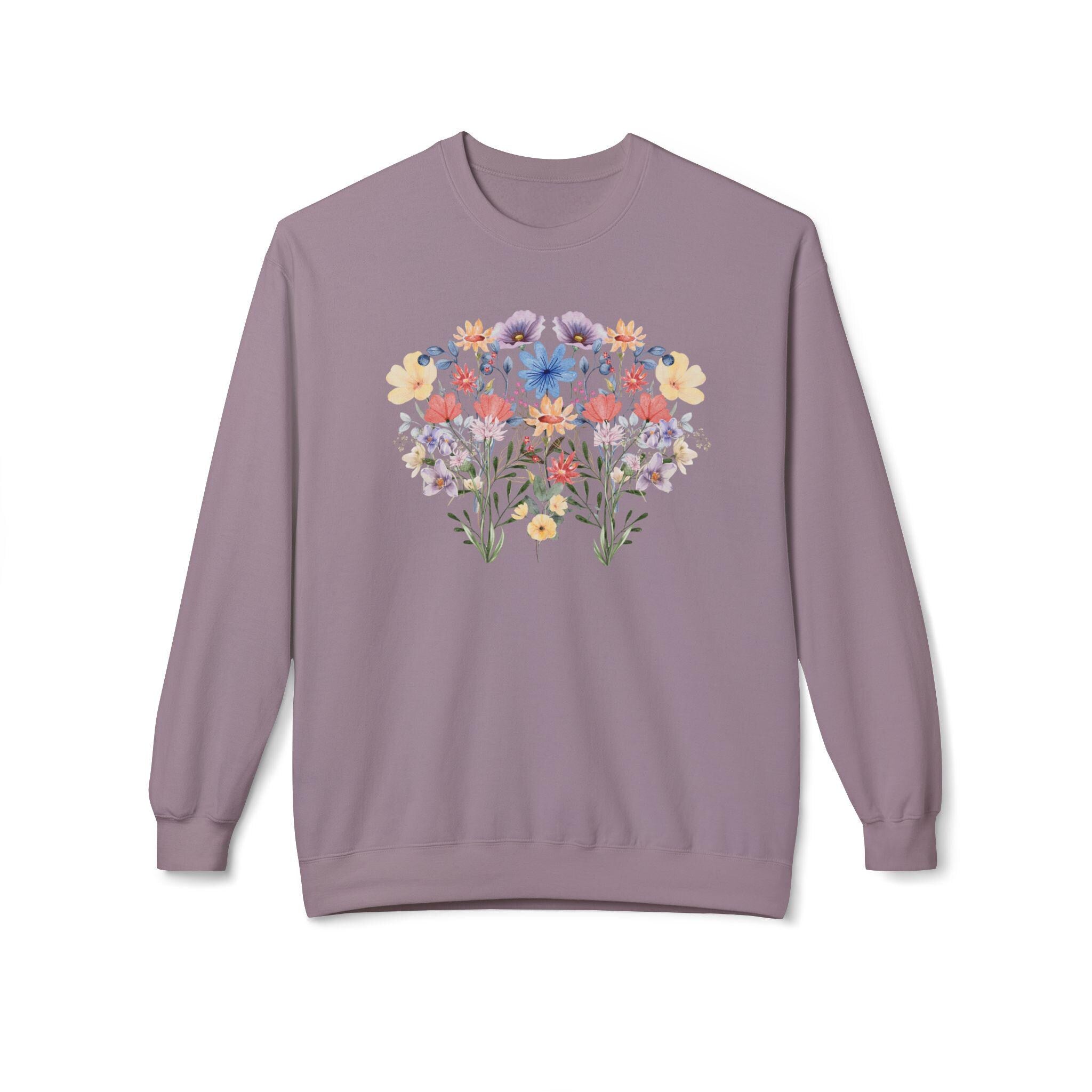 Floral Sweatshirt for Women - Cute Cottagecore Wildflower Crewneck - Unique Gift for Her - Fall Winter Clothing