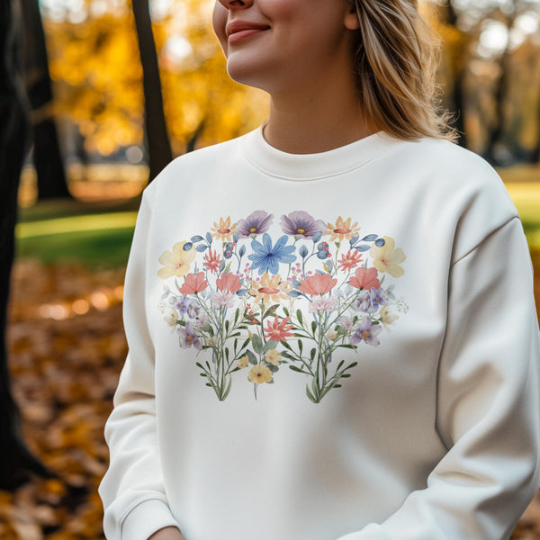 Floral Sweatshirt for Women - Cute Cottagecore Wildflower Crewneck - Unique Gift for Her - Fall Winter Clothing