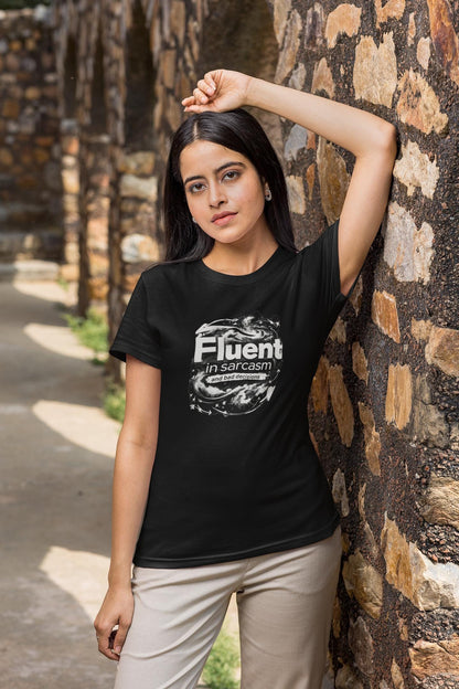 Fluent in Sarcasm Black T-Shirt, Funny Gift for Sarcastic Friends, Ideal for Birthdays, Casual Wear, Everyday Humor, Gift for Comedian