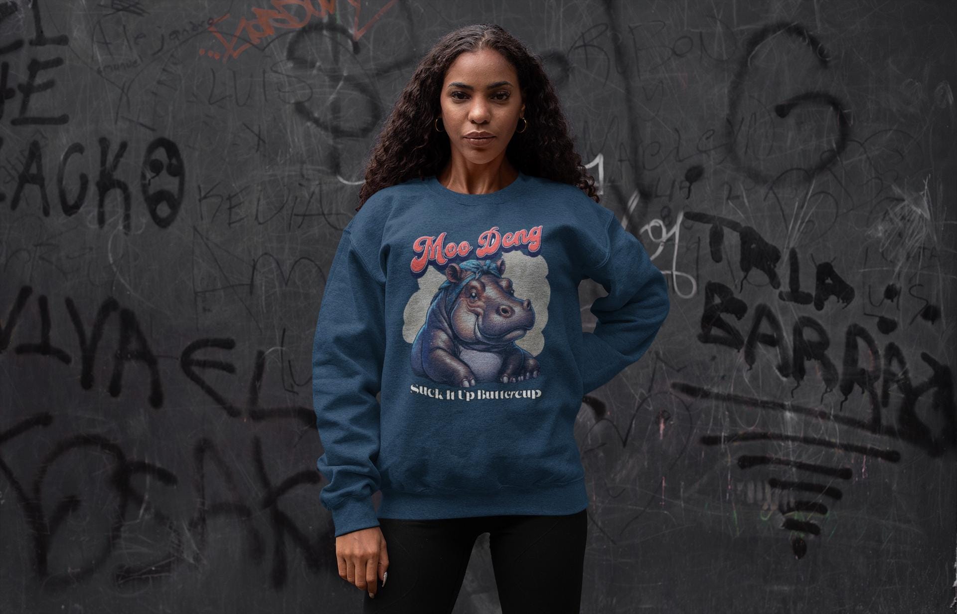 Trendy Moo Deng Sweatshirt - Unique Hippo Graphic - Casual Street Style