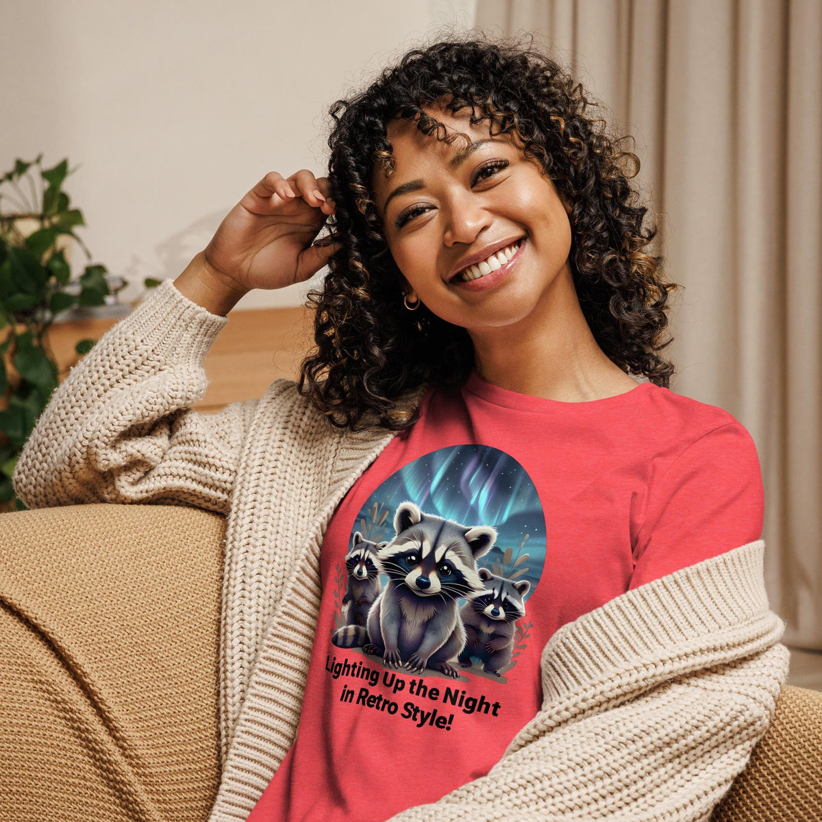 Retro Raccoon Northern Lights Shirt - Three Raccoons Graphic Tee - Raccoon Lovers Crewneck - Funny Raccoon Gift