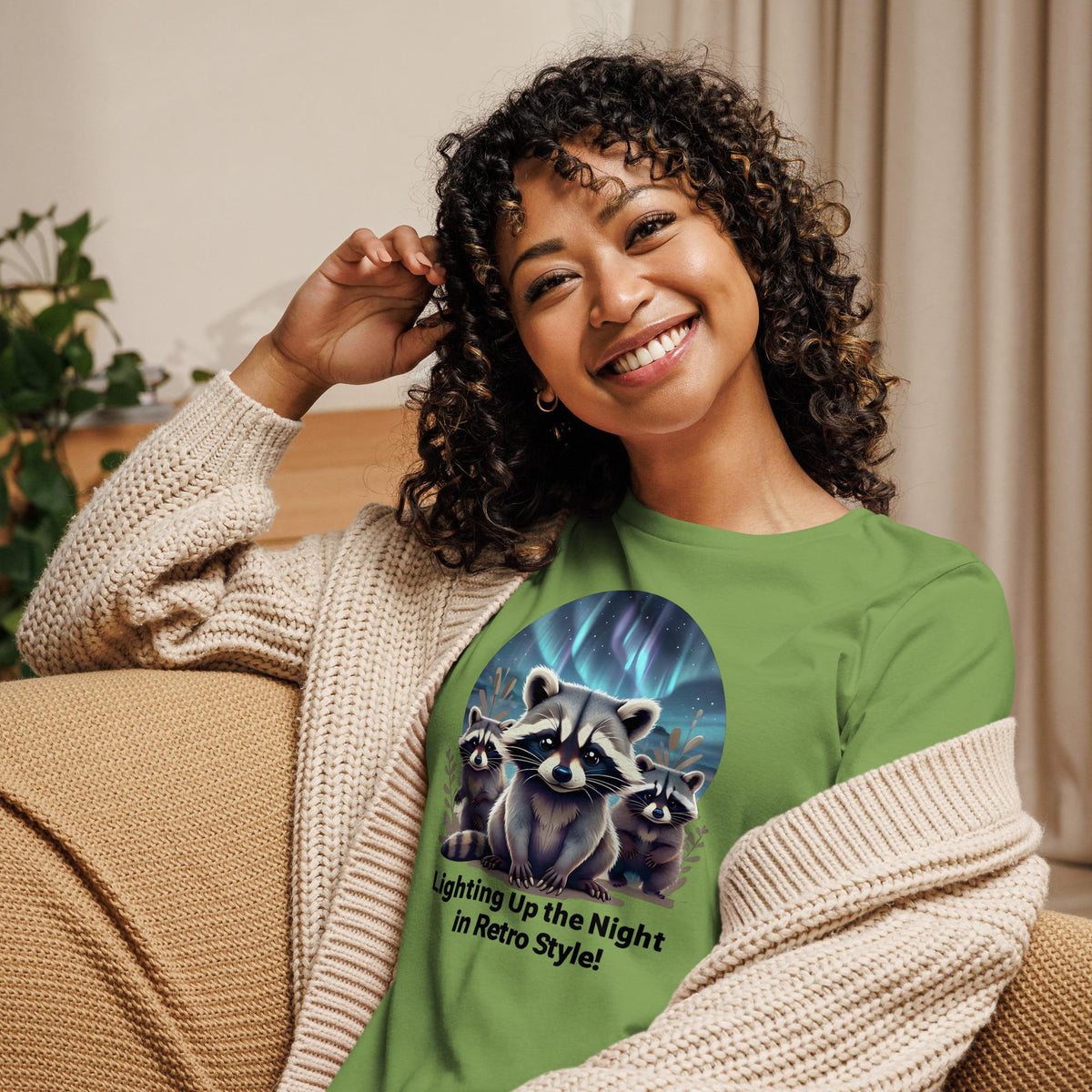 Retro Raccoon Northern Lights Shirt - Three Raccoons Graphic Tee - Raccoon Lovers Crewneck - Funny Raccoon Gift