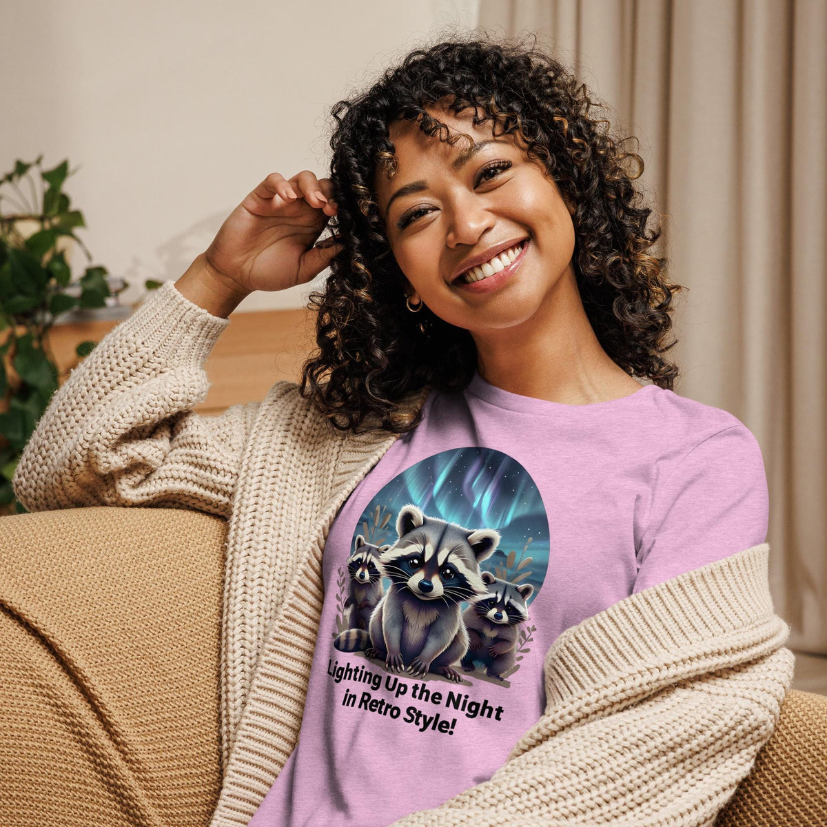 Retro Raccoon Northern Lights Shirt - Three Raccoons Graphic Tee - Raccoon Lovers Crewneck - Funny Raccoon Gift