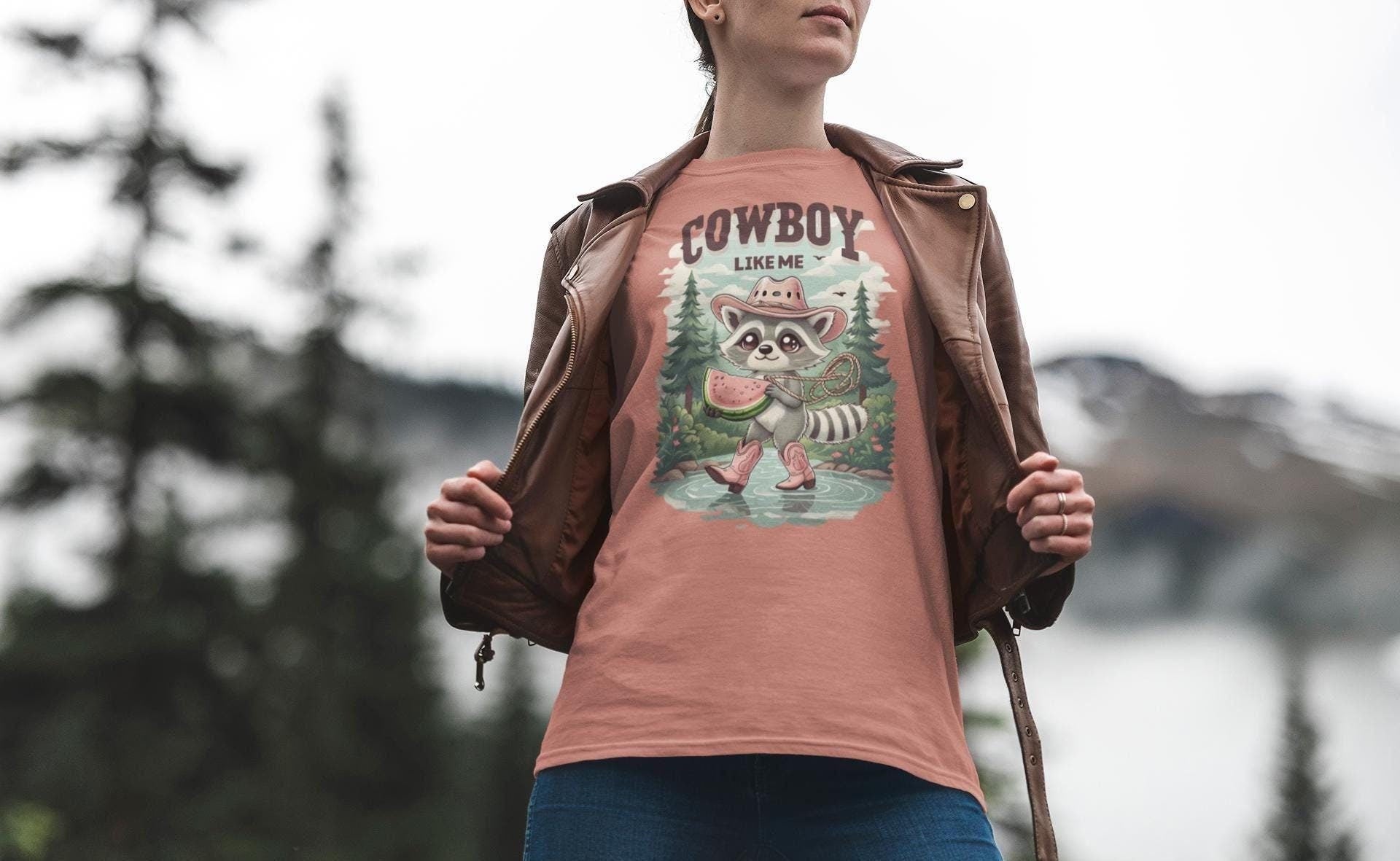 Cowboy Like Me Racoon Graphic Tee - Western Cowgirl Vintage Chic - Trendy Merch for Fans