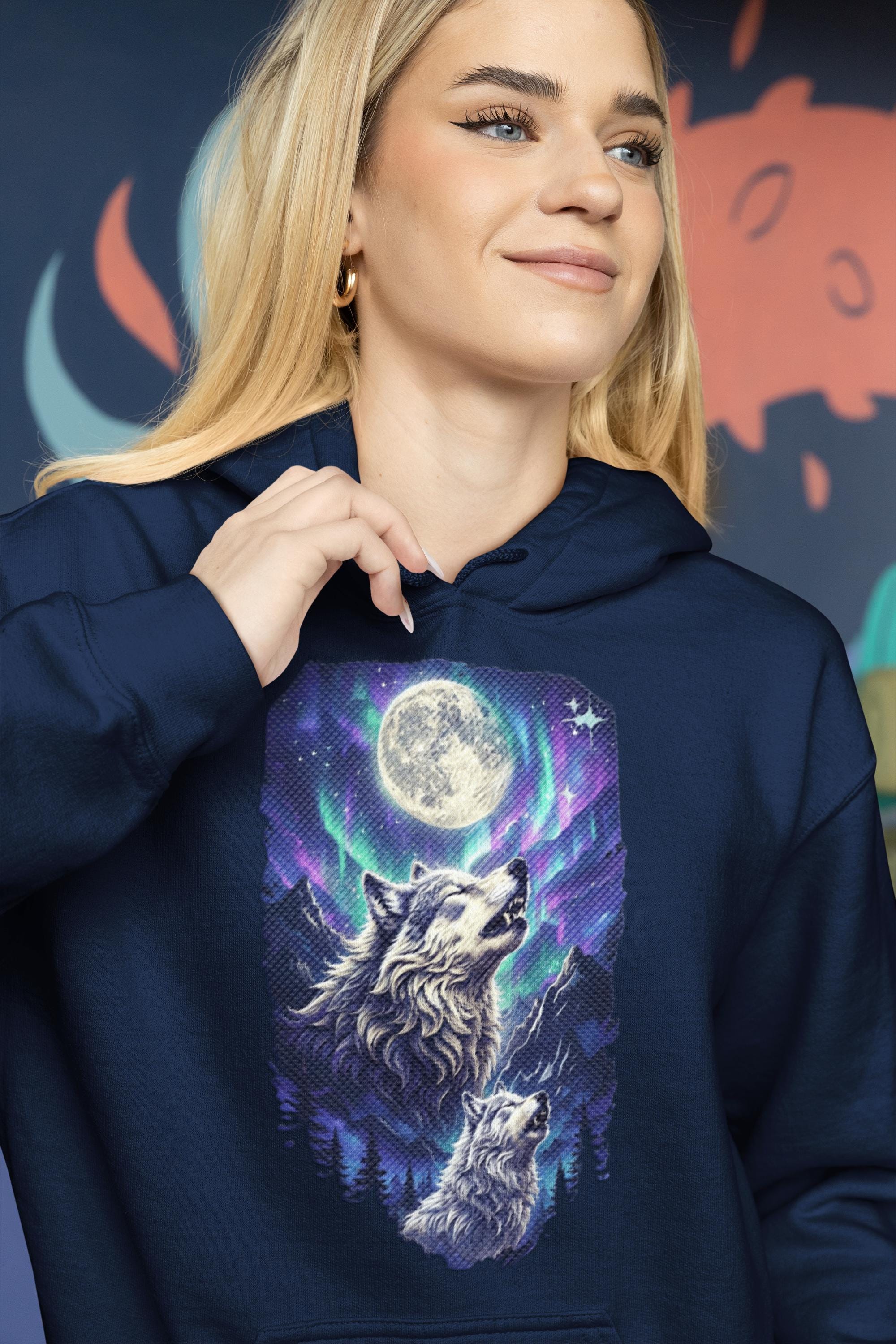Northern Lights Wolf Hoodie Wolf Lover Sweater