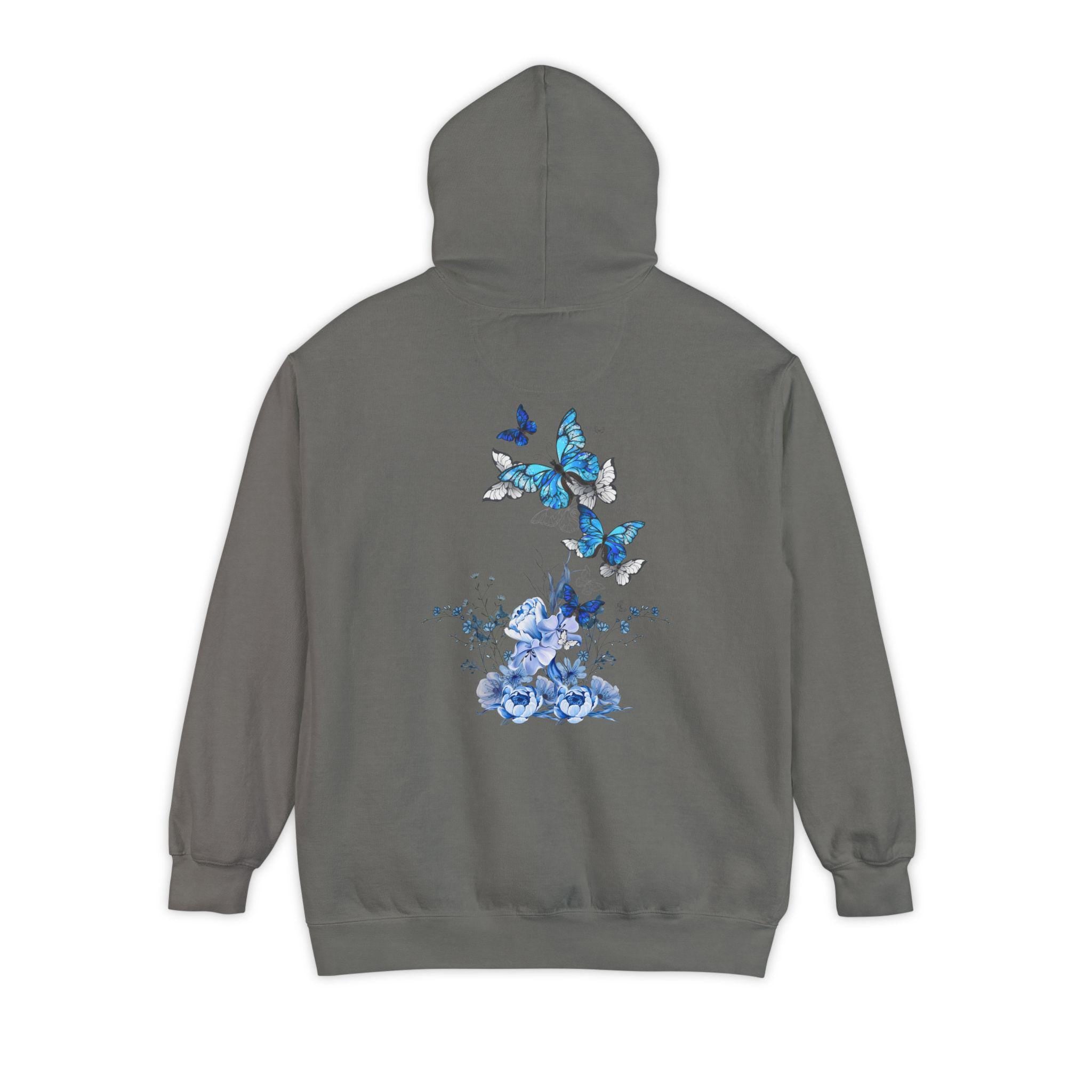 Navy Blue Butterfly Wildflower Hoodie - Aesthetic Flower Design - Cozy and Stylish - Perfect for Nature Lovers