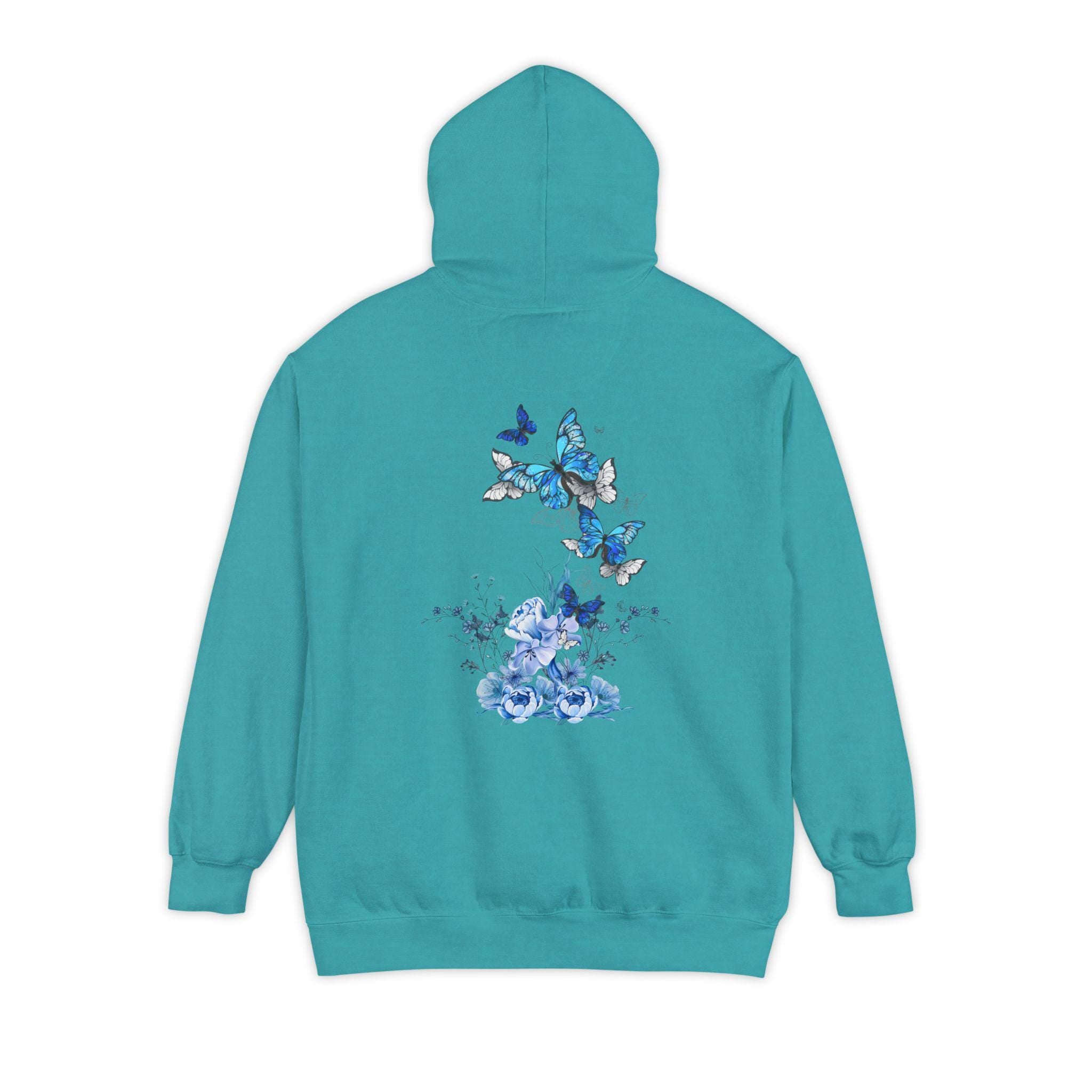 Navy Blue Butterfly Wildflower Hoodie - Aesthetic Flower Design - Cozy and Stylish - Perfect for Nature Lovers