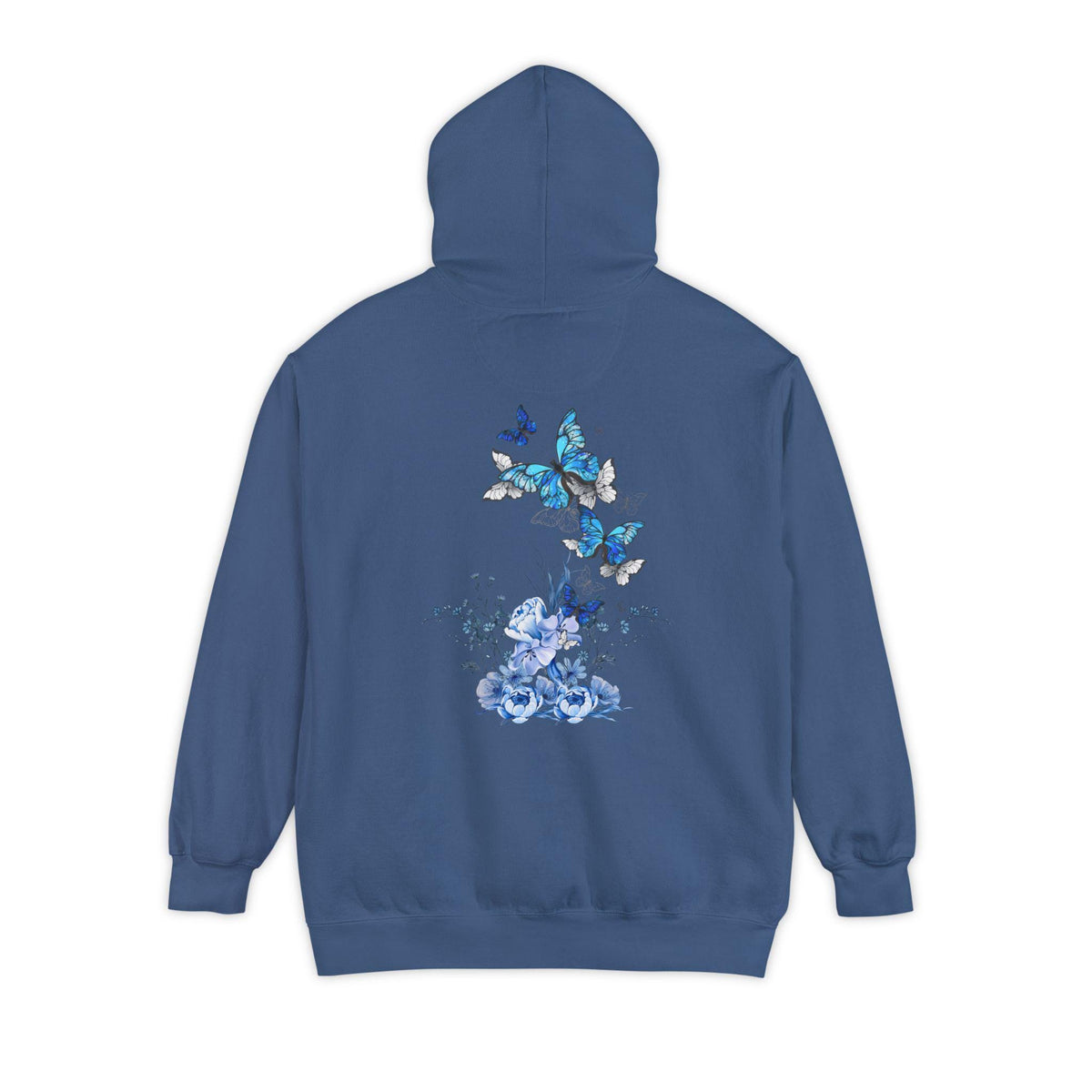 Navy Blue Butterfly Wildflower Hoodie - Aesthetic Flower Design - Cozy and Stylish - Perfect for Nature Lovers