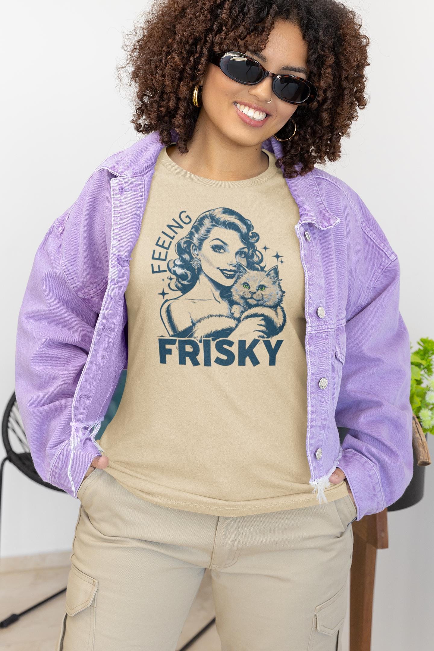 Feeling Frisky Cat Lover Tee, Cute Cat Shirt, Vintage Style Unisex Tee, Pet Lover Gift, Fun Graphic T-Shirt