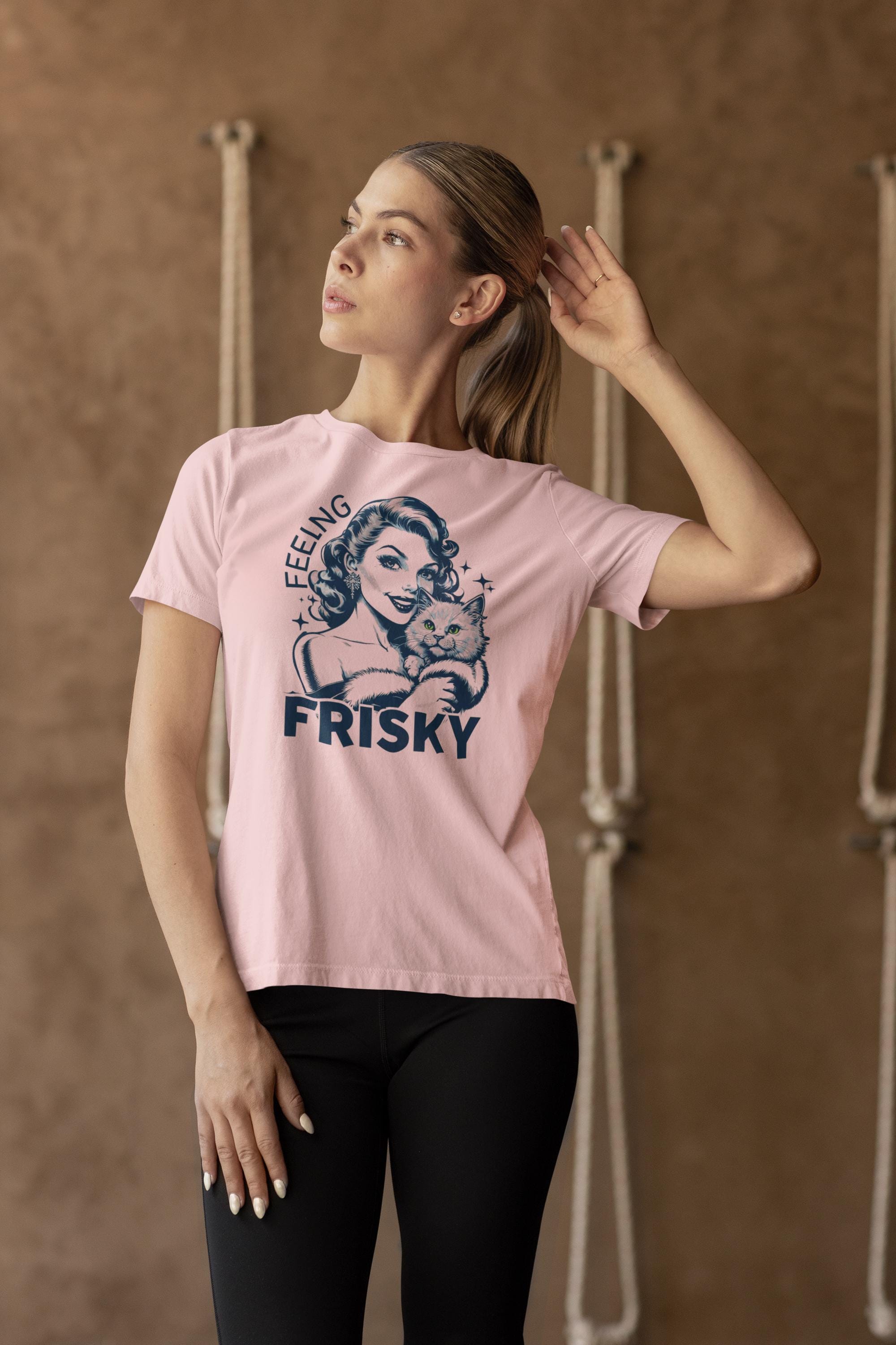 Feeling Frisky Cat Lover Tee, Cute Cat Shirt, Vintage Style Unisex Tee, Pet Lover Gift, Fun Graphic T-Shirt