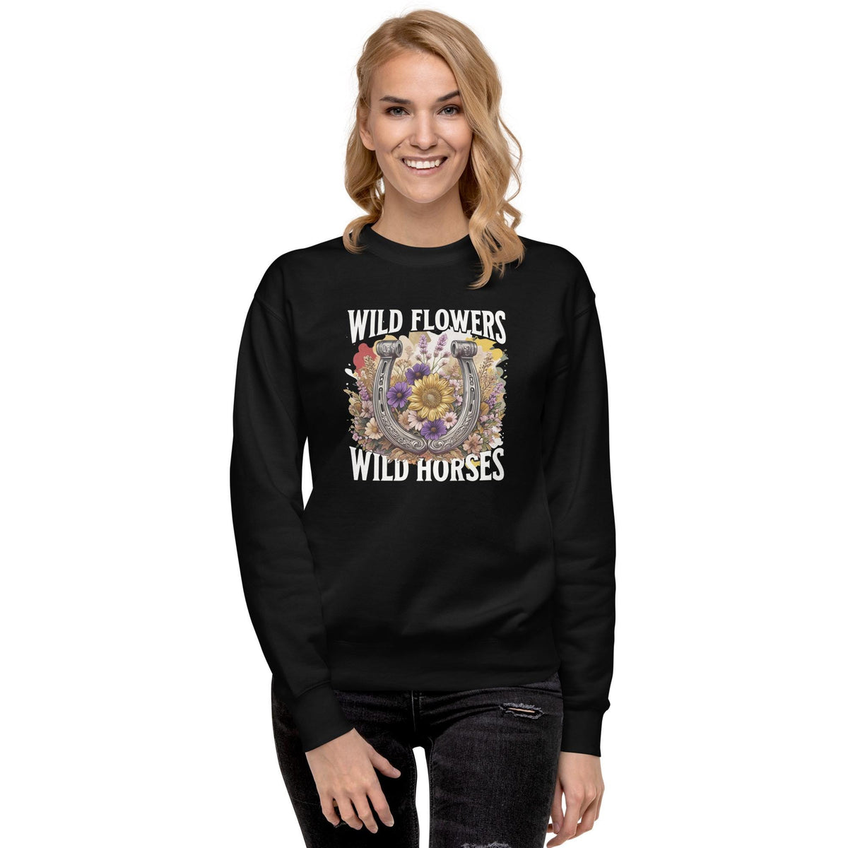 Rustic Chic Wild Flowers and Wild Horses Sweater -  Nature Lover Gift