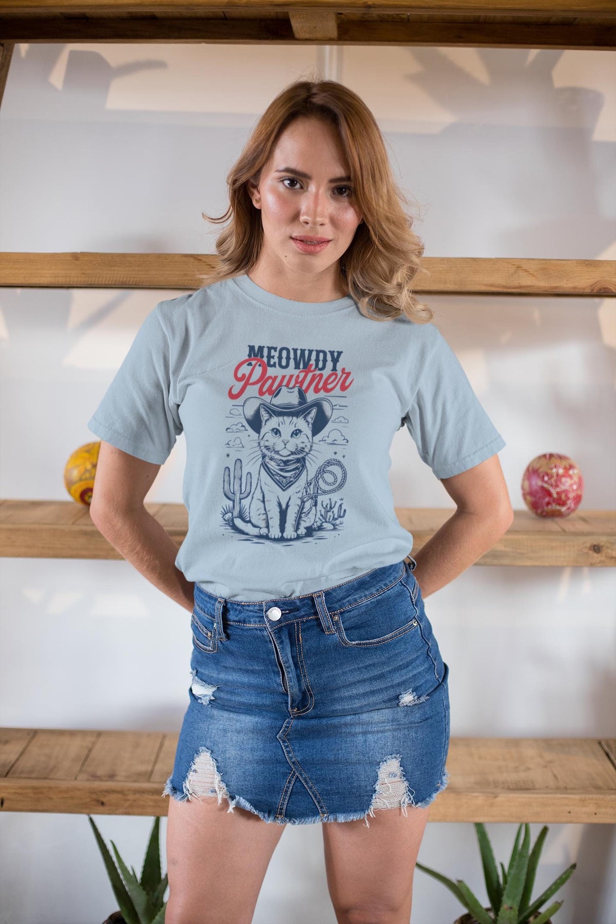 Meowdy Partner Cowboy Cat Shirt - Funny Vintage Western Tee - Cat Lover Gift - Unique Design