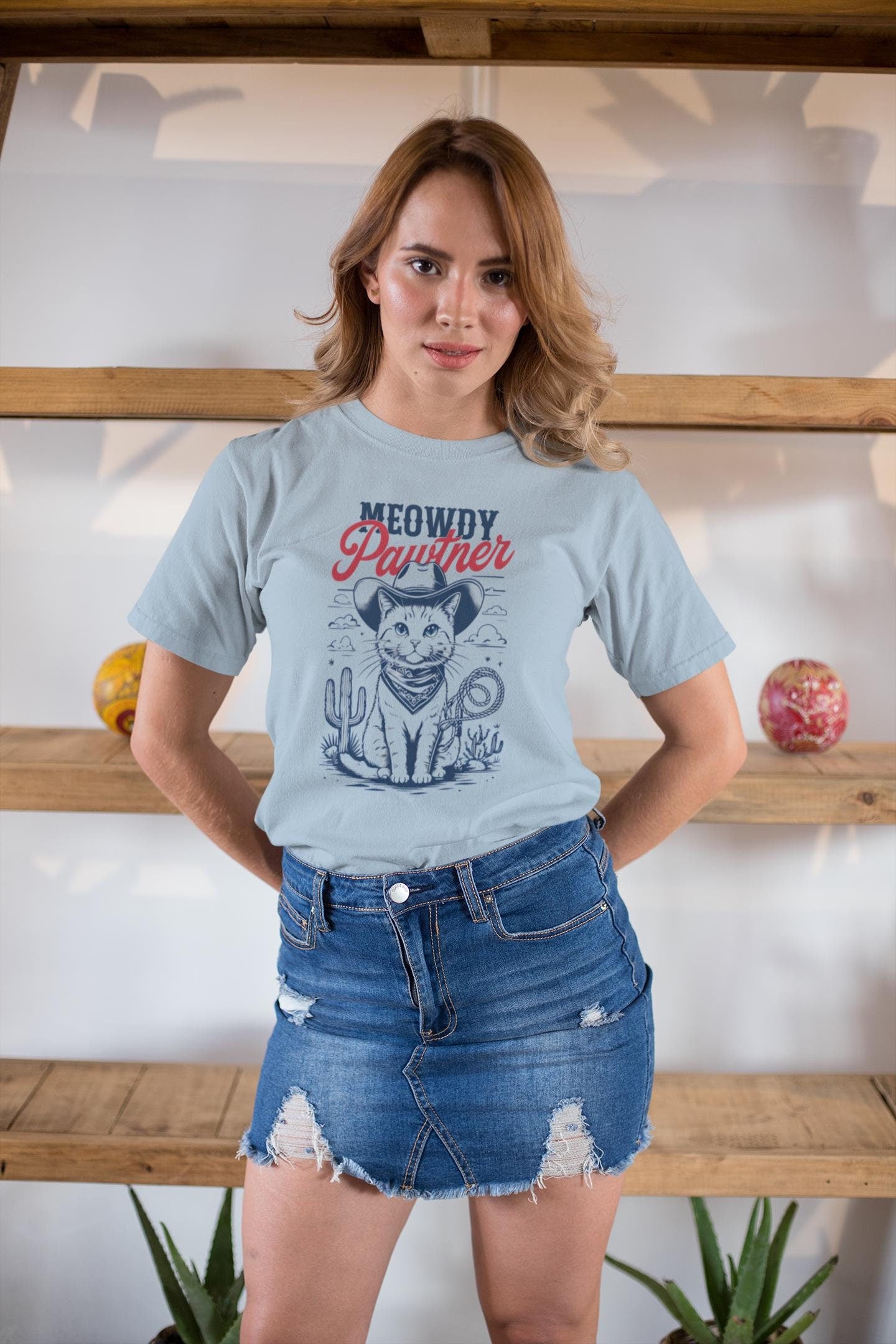 Meowdy Partner Cowboy Cat Shirt - Funny Vintage Western Tee - Cat Lover Gift - Unique Design