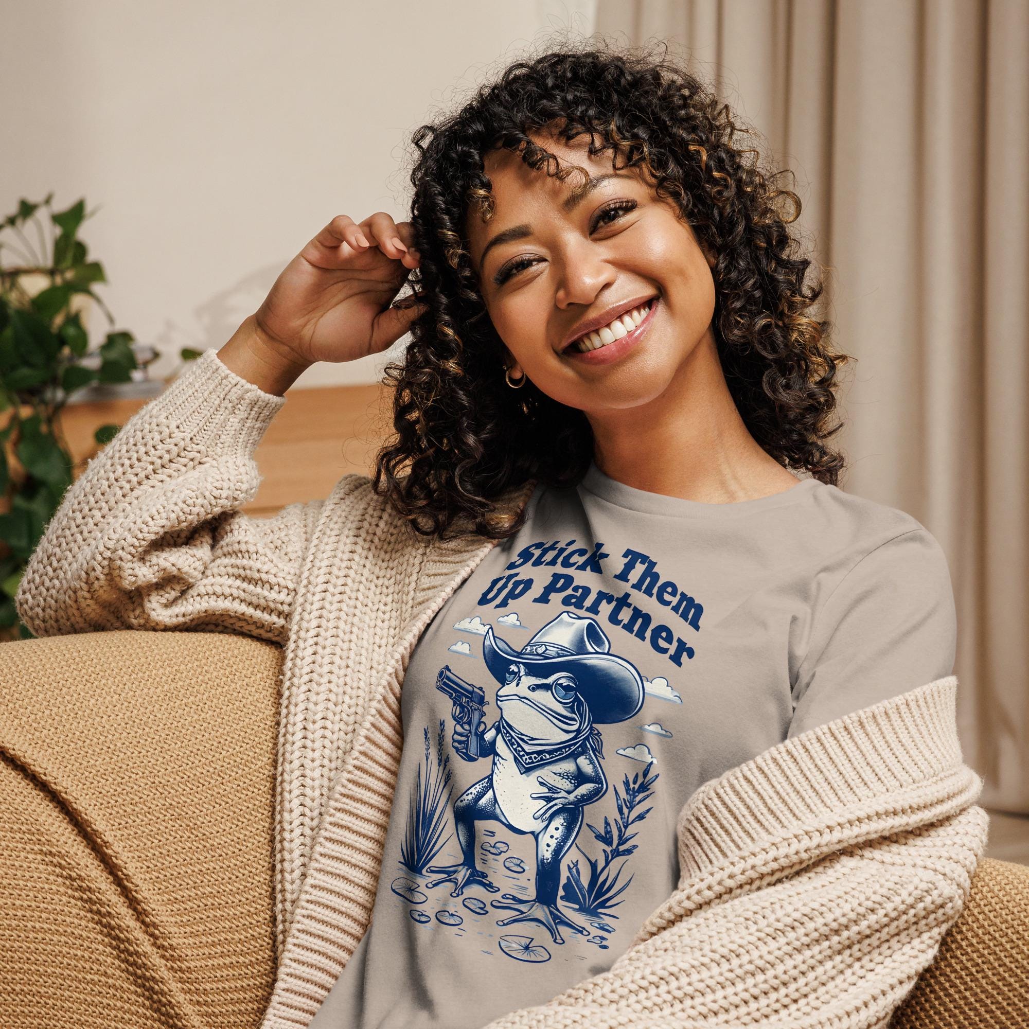 Wild West Frog Graphic Shirt - Fun Stick Them Up Partner Tee