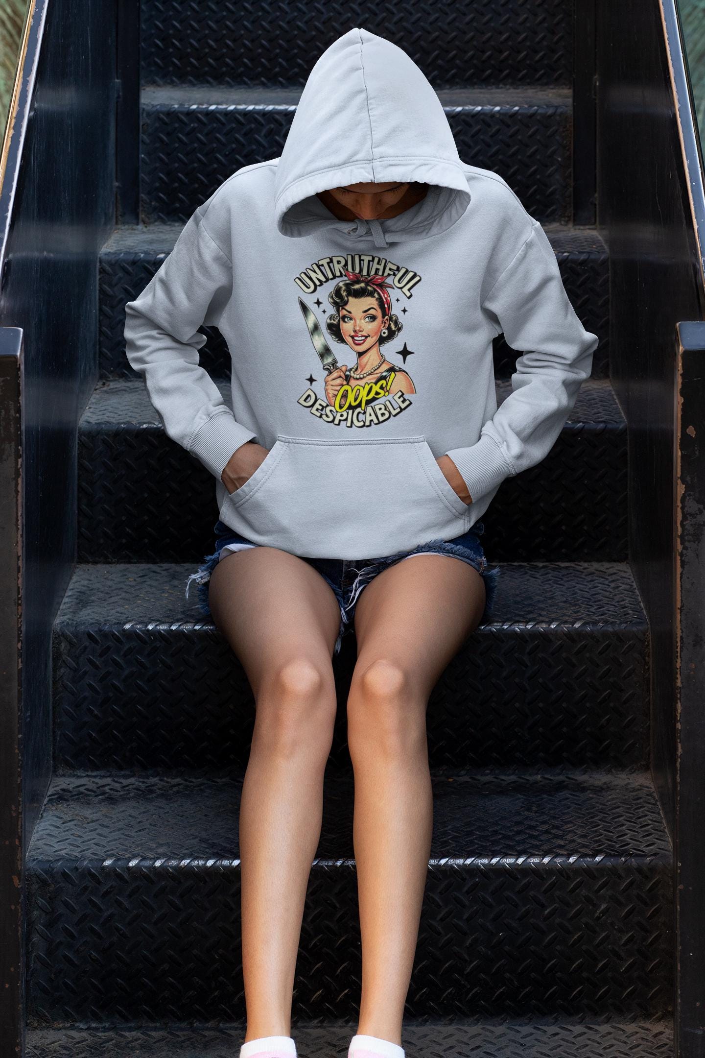 Sassy Retro Untruthful Despicable Hoodie - Funny Completely Unhinged Graphic Sweatshirt - Unique Gift for Friends