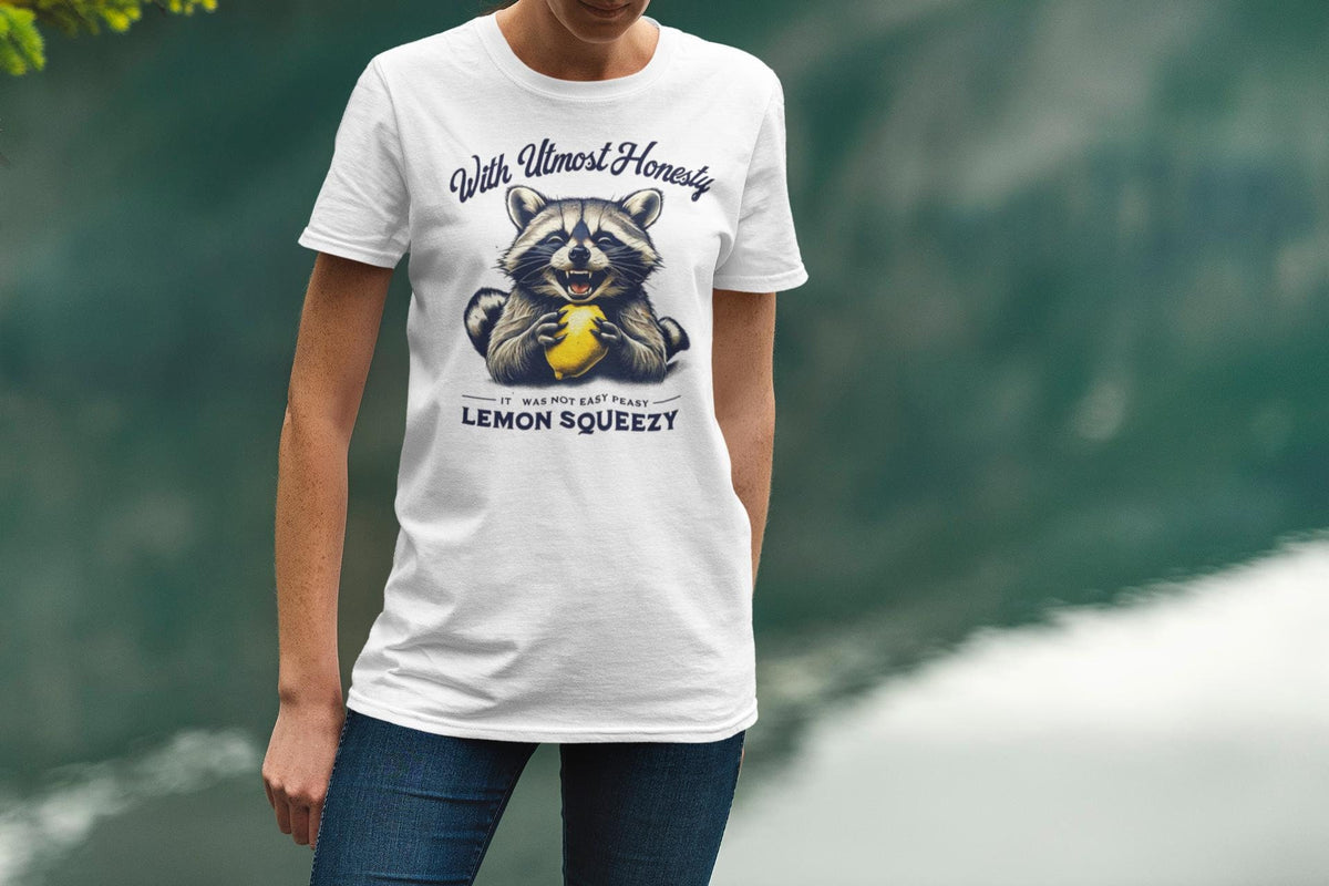 Cute and Funny Raccoon T-Shirt - It Was Not Easy Peasy Lemon Squeezy