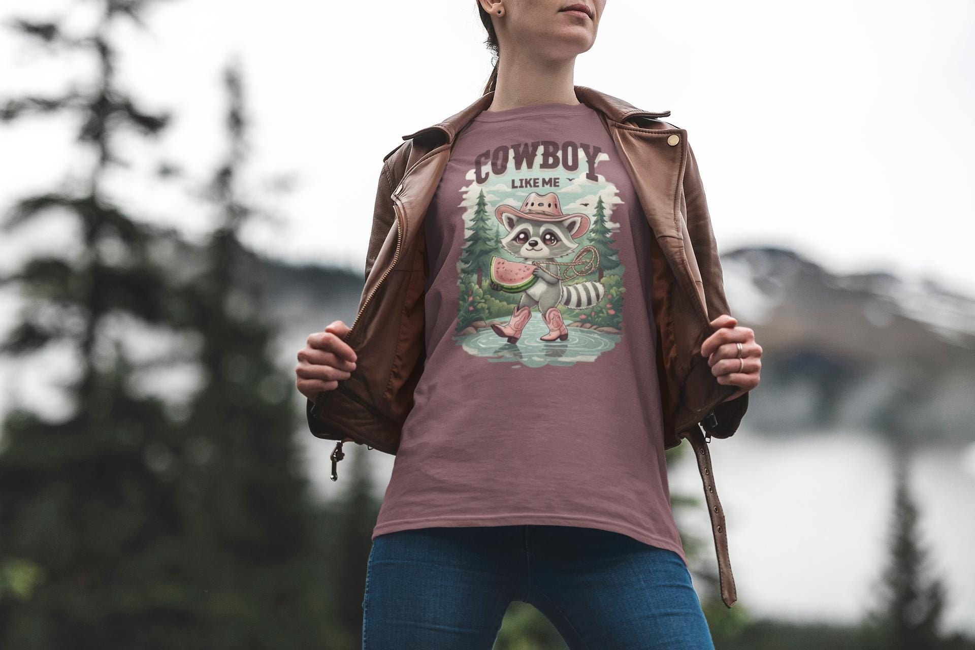 Cowboy Like Me Racoon Graphic Tee - Western Cowgirl Vintage Chic - Trendy Merch for Fans