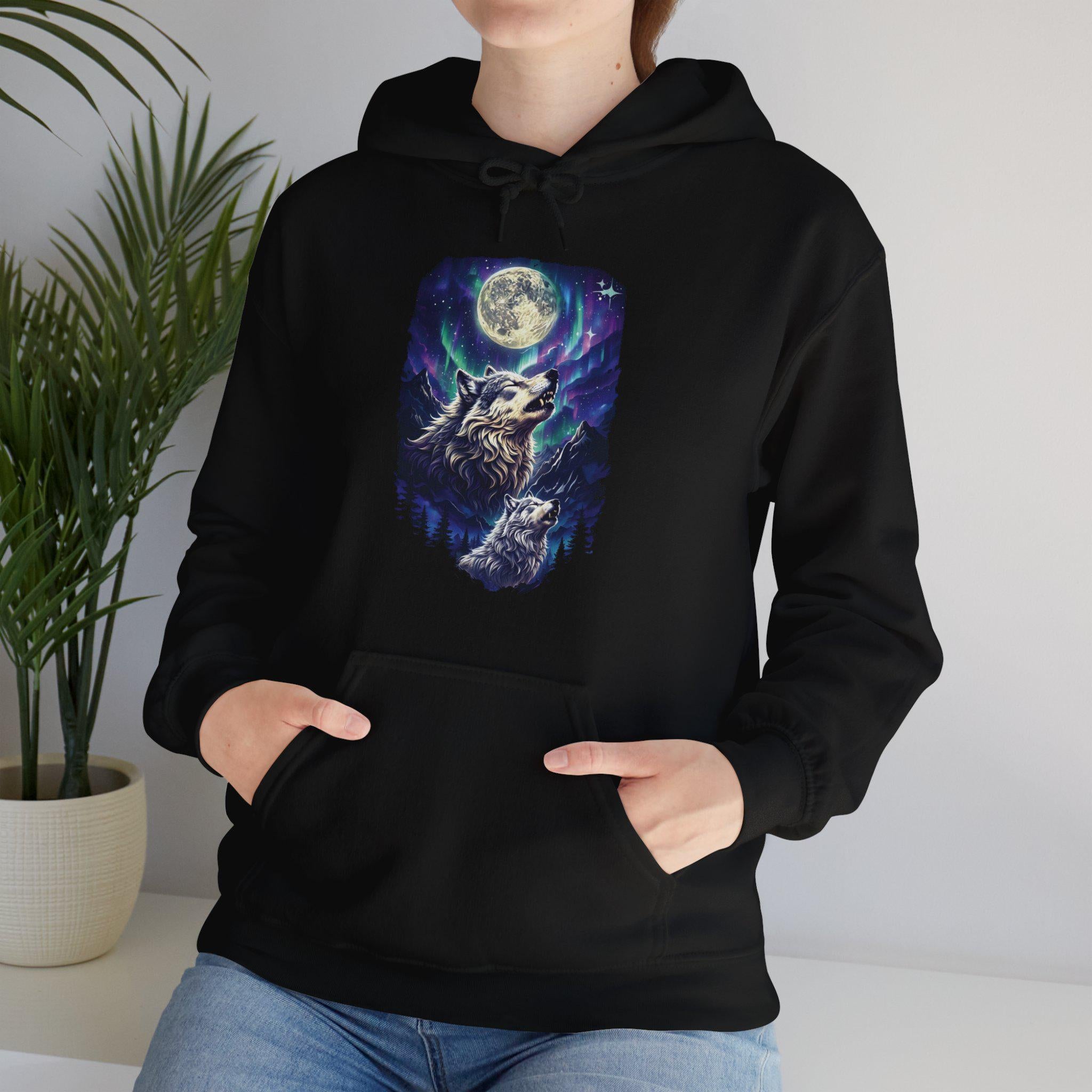 Northern Lights Wolf Hoodie Wolf Lover Sweater