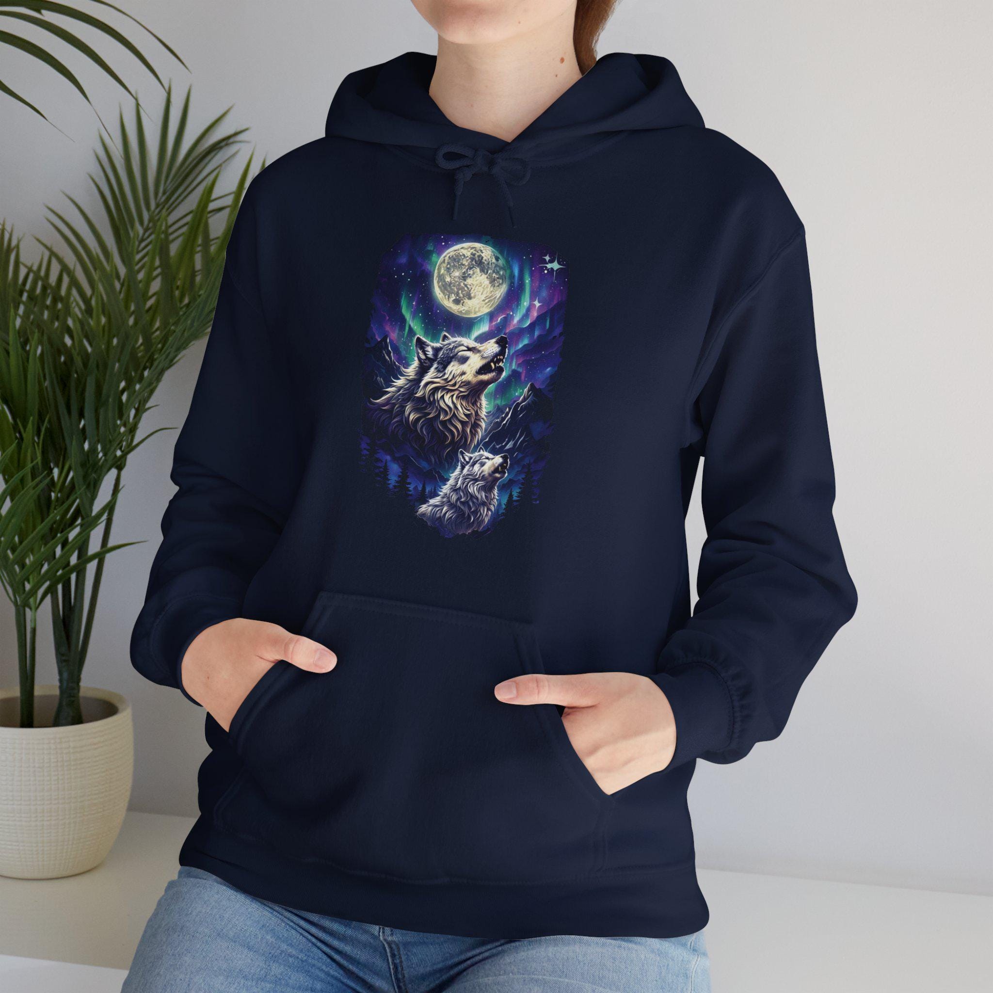 Northern Lights Wolf Hoodie Wolf Lover Sweater