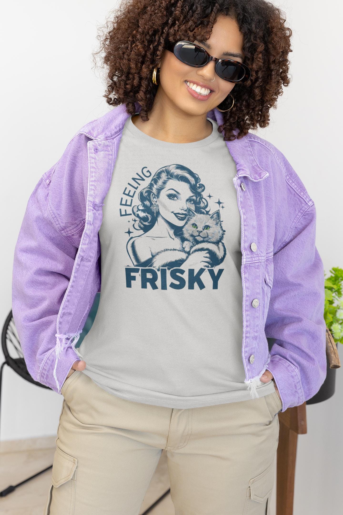Feeling Frisky Cat Lover Tee, Cute Cat Shirt, Vintage Style Unisex Tee, Pet Lover Gift, Fun Graphic T-Shirt
