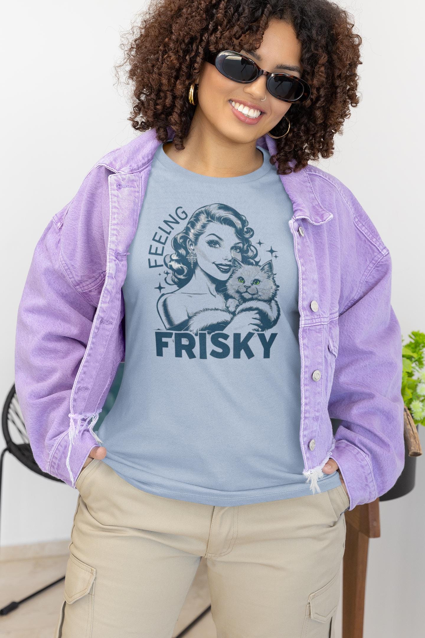 Feeling Frisky Cat Lover Tee, Cute Cat Shirt, Vintage Style Unisex Tee, Pet Lover Gift, Fun Graphic T-Shirt