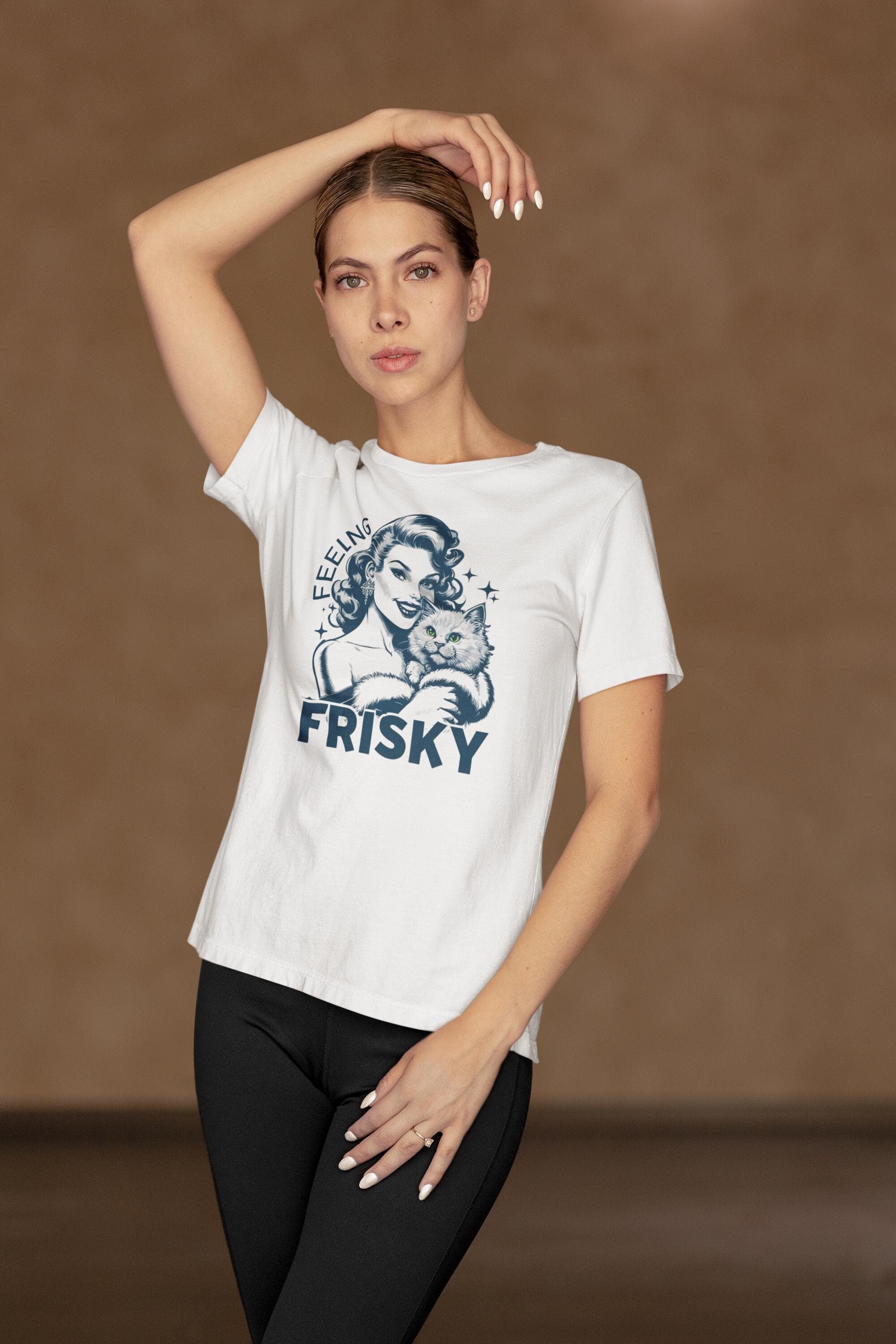 Feeling Frisky Cat Lover Tee, Cute Cat Shirt, Vintage Style Unisex Tee, Pet Lover Gift, Fun Graphic T-Shirt