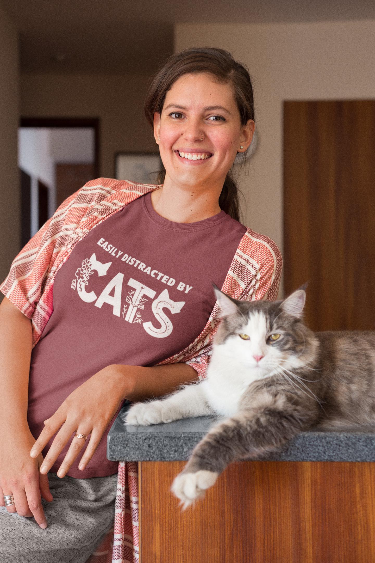 Hold On I See A Cat - Cat Lover T-Shirt - Easily Distracted by Cats - Gift for Cat Mom