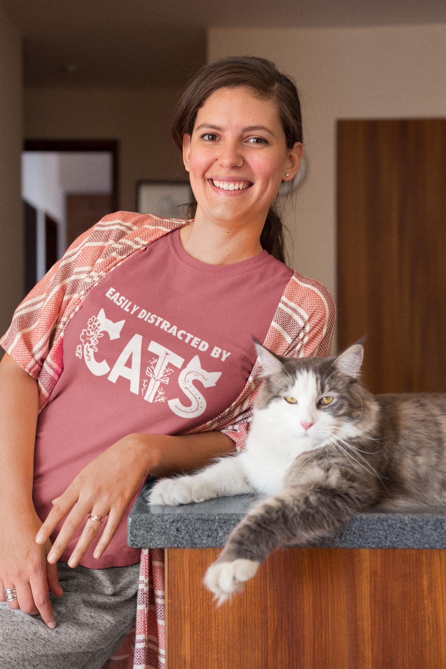 Hold On I See A Cat - Cat Lover T-Shirt - Easily Distracted by Cats - Gift for Cat Mom