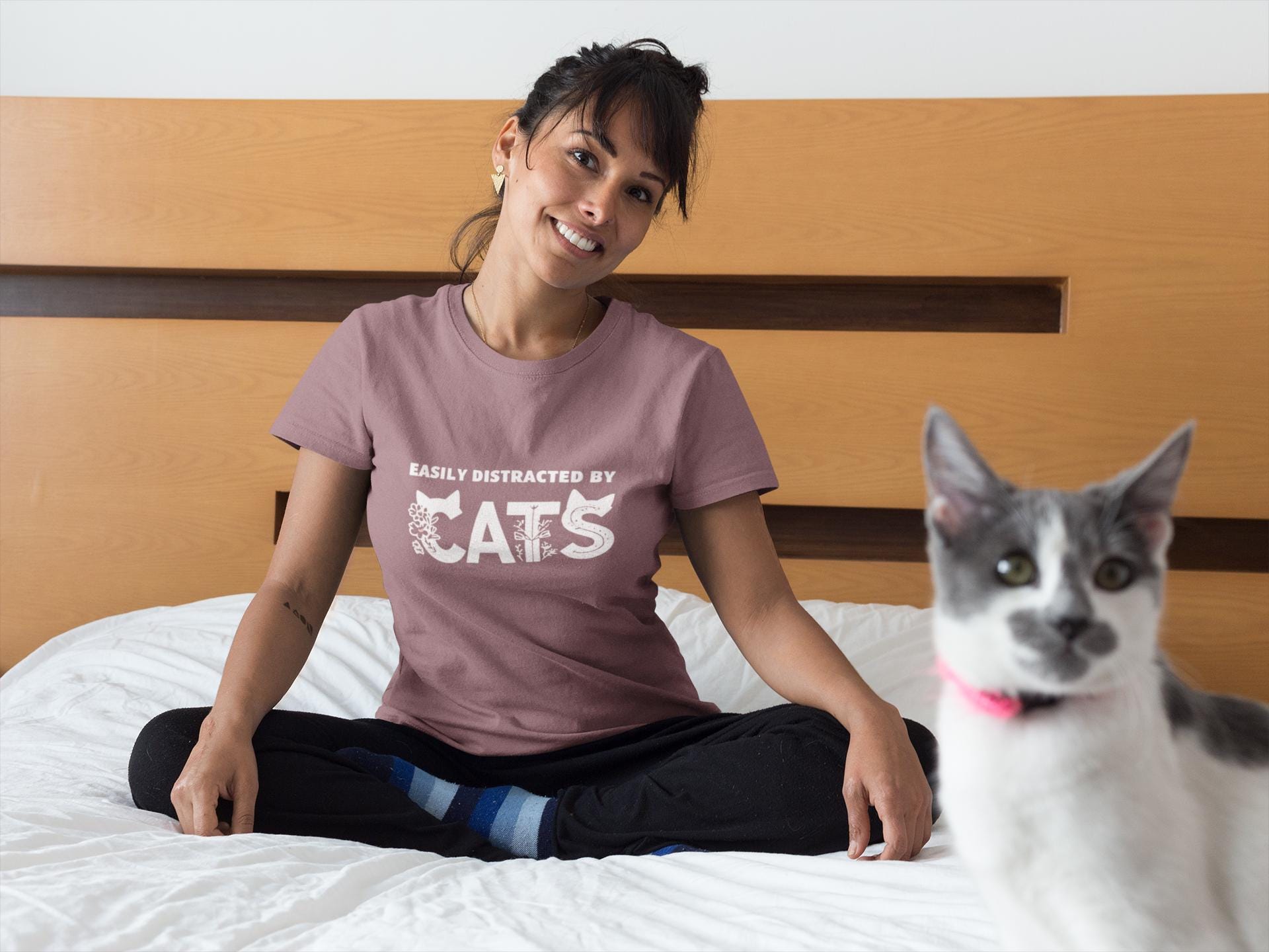 Hold On I See A Cat - Cat Lover T-Shirt - Easily Distracted by Cats - Gift for Cat Mom