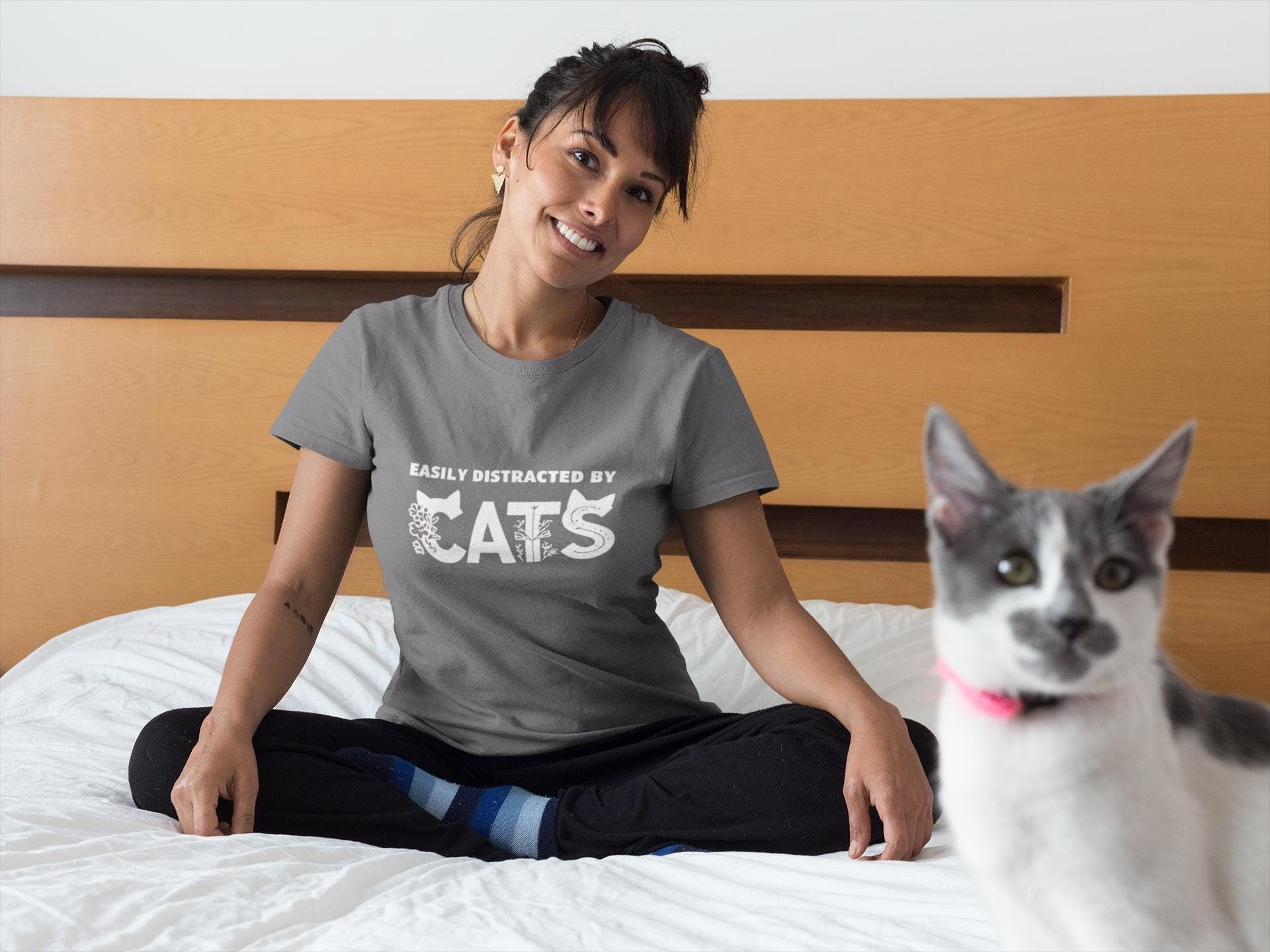 Hold On I See A Cat - Cat Lover T-Shirt - Easily Distracted by Cats - Gift for Cat Mom