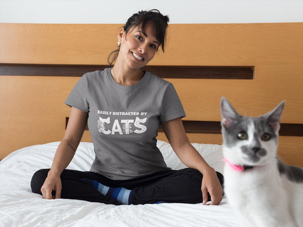 Hold On I See A Cat - Cat Lover T-Shirt - Easily Distracted by Cats - Gift for Cat Mom