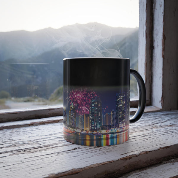 Fireworks Color Morphing Mug, Happy New Year Coffee Cup, Personalized Gift, Holiday Kitchenware, Unique Party Favors
