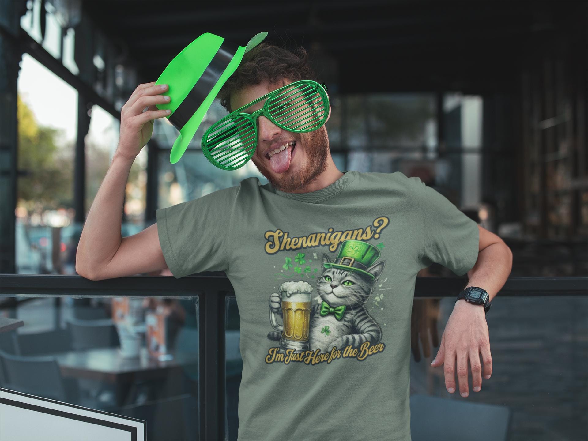 St. Patty's Day - Shenanigans Cat Design - Lucky Sublimination Irish T'Shirt - Pub Crawl Tee -