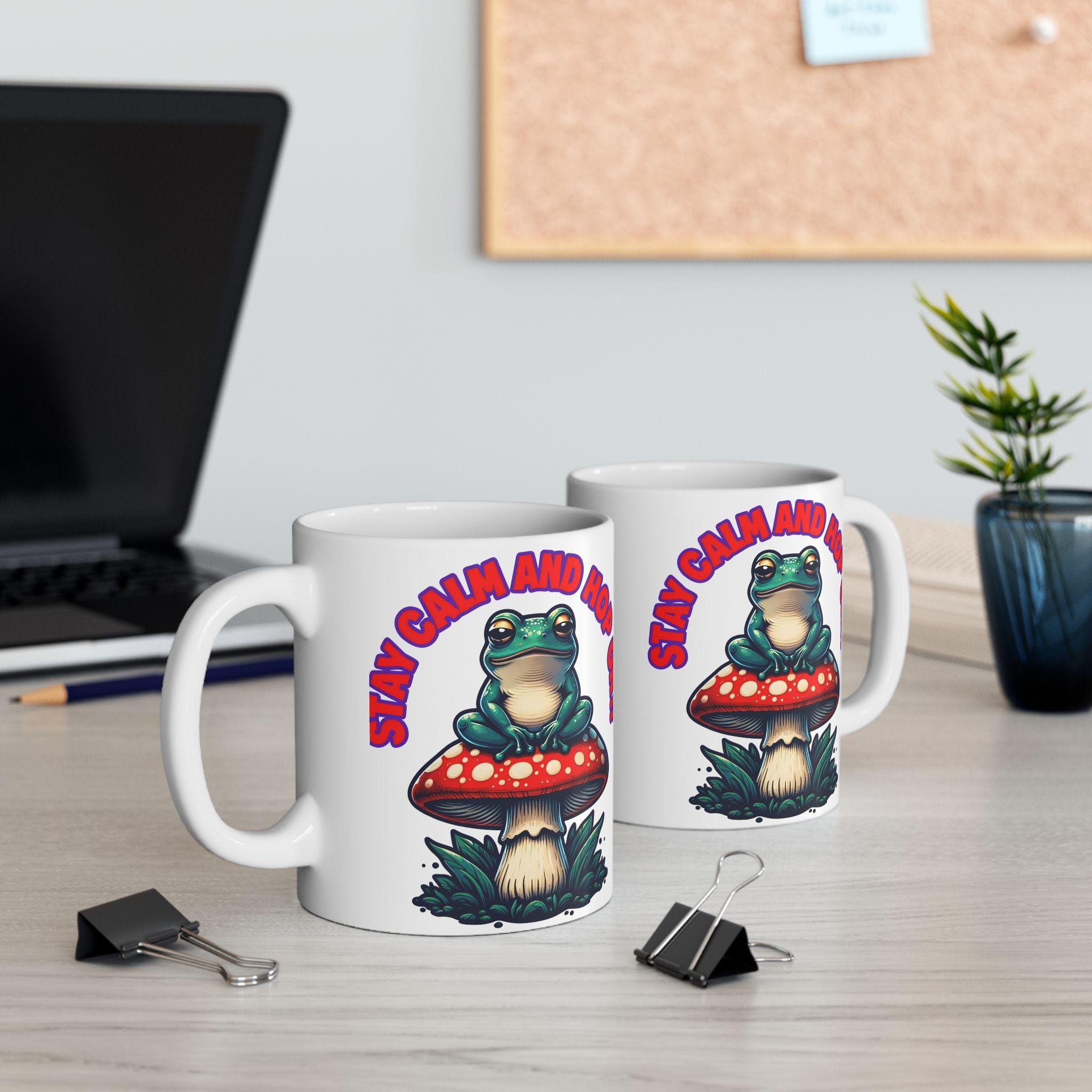 Funny Frog Ceramic Mug - Stay Calm and Hop On, Cute Gift for Caffeine Lovers
