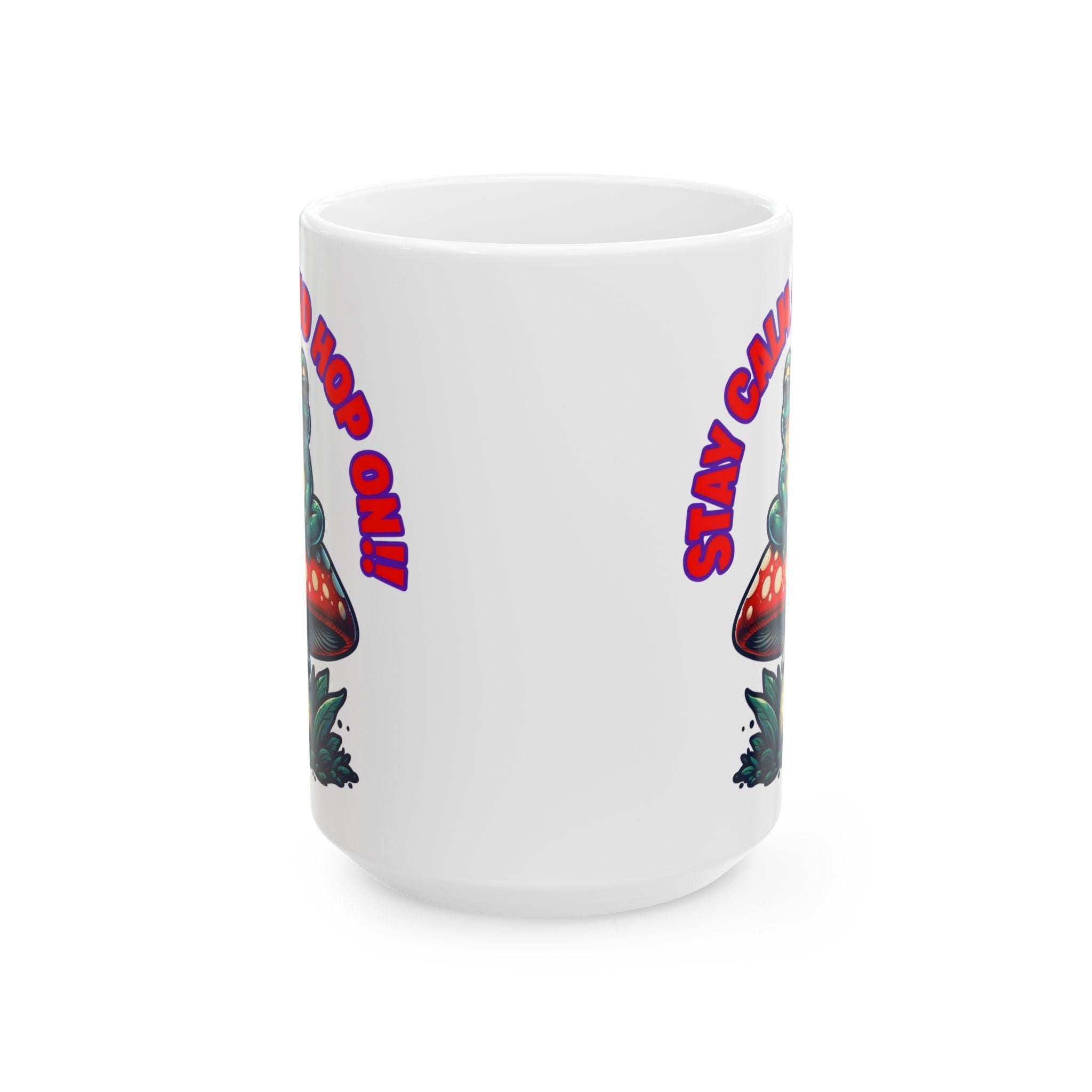 Funny Frog Ceramic Mug - Stay Calm and Hop On, Cute Gift for Caffeine Lovers, Unique Coffee Cup for Nature Lovers, Great for Birthdays,