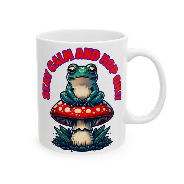 Funny Frog Ceramic Mug - Stay Calm and Hop On, Cute Gift for Caffeine Lovers, Unique Coffee Cup for Nature Lovers, Great for Birthdays,