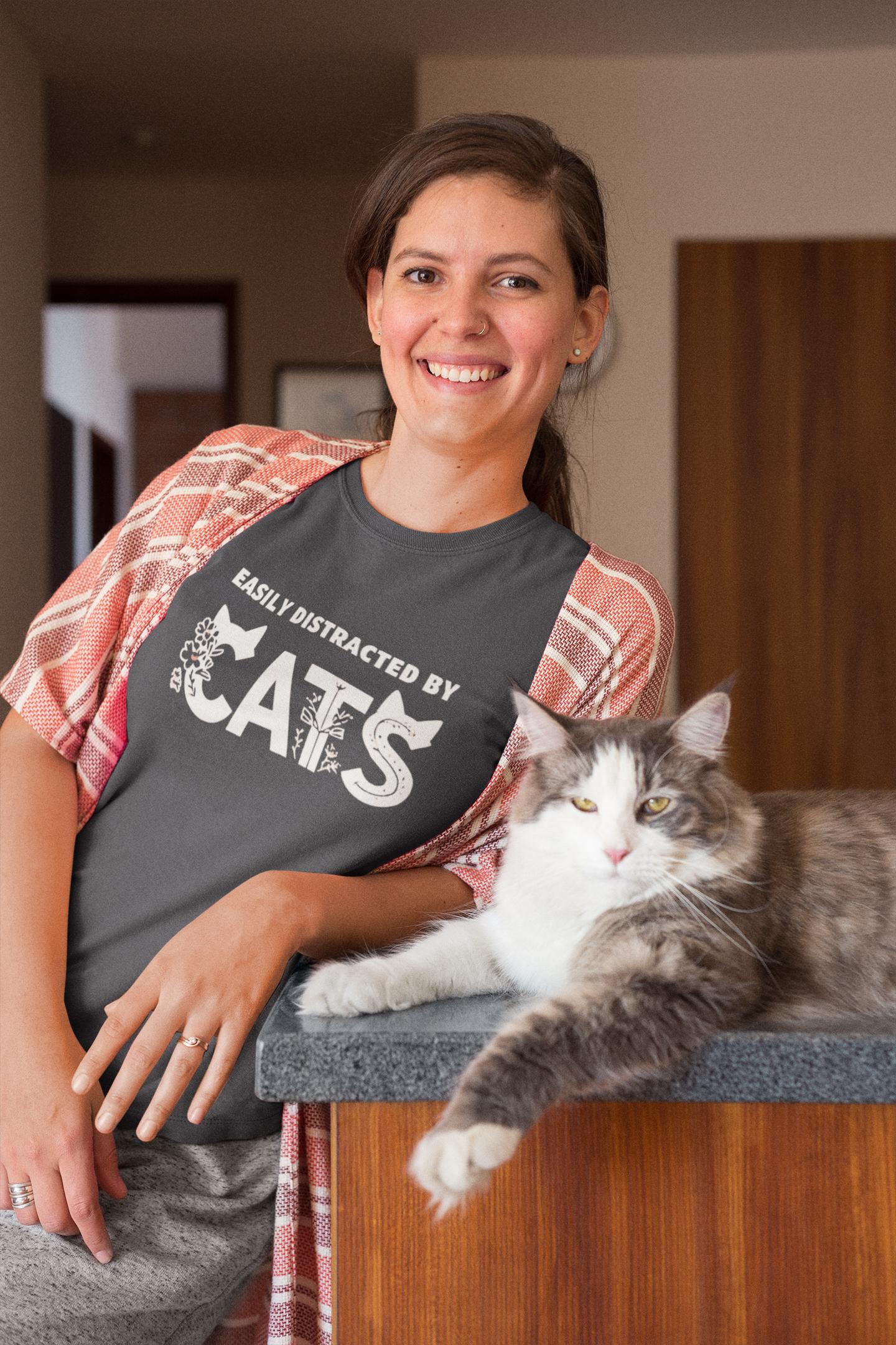 Hold On I See A Cat - Cat Lover T-Shirt - Easily Distracted by Cats - Gift for Cat Mom